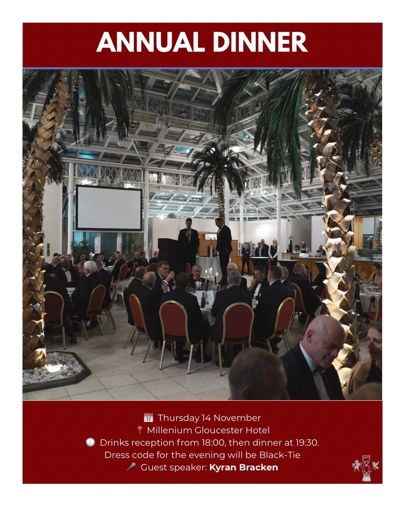 Our Annual Dinner is just over 2 months away! We&rsquo;ve locked in Kyran Bracken as our guest speaker for the night - Kyran was part of the England team in 2003 that won the Webb Ellis Trophy, so expect a lot of fun stories from his era.

Prices inc