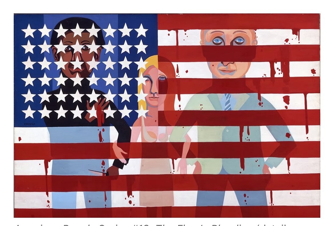 Rest well Faith Ringgold. Thanks for a lifetime of inspiration. ❤️💙❤️

American People Series #18: The Flag is Bleeding, 1967 🩸