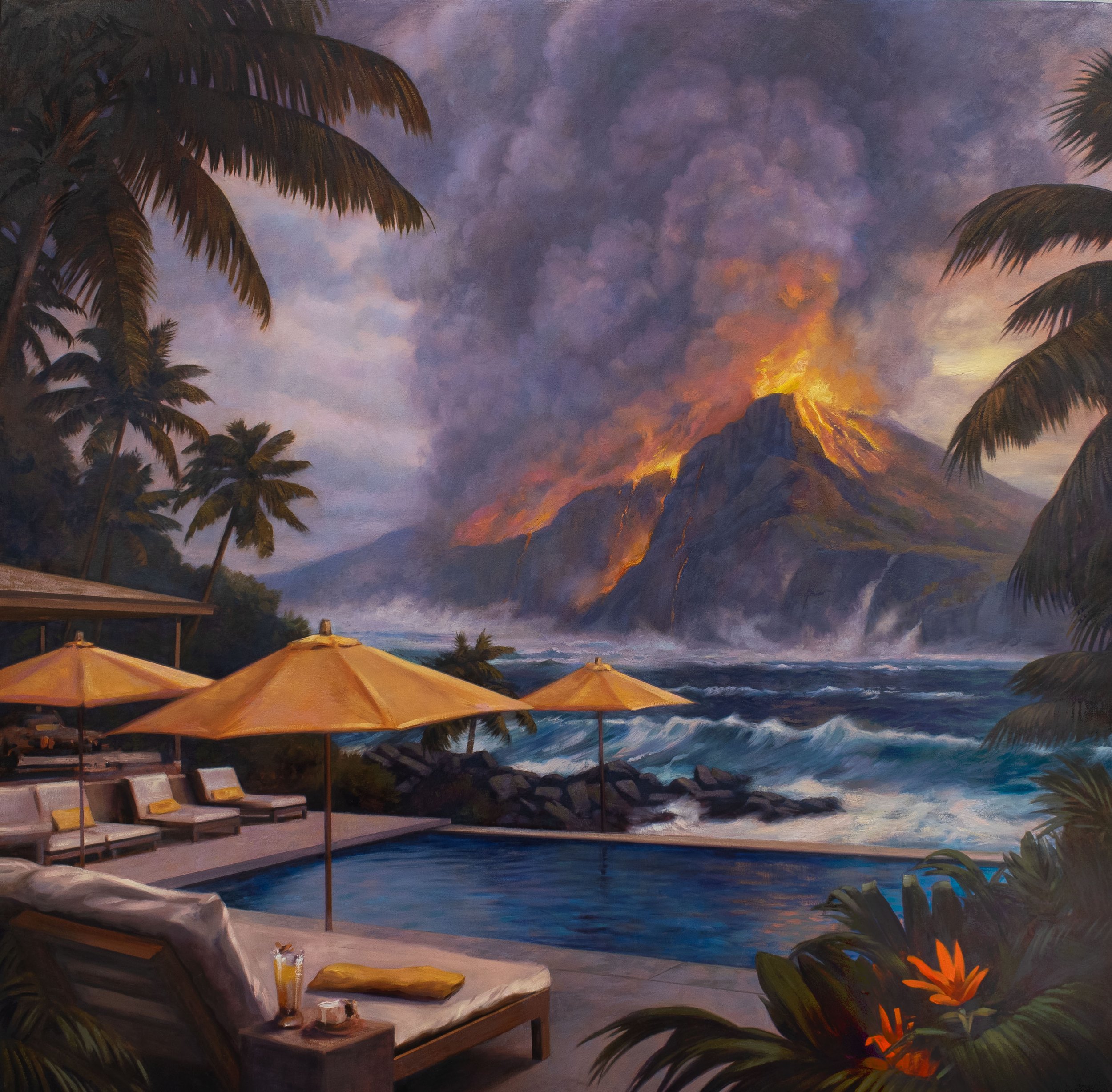   Poolside   oil on canvas  5’x 5’  2026 