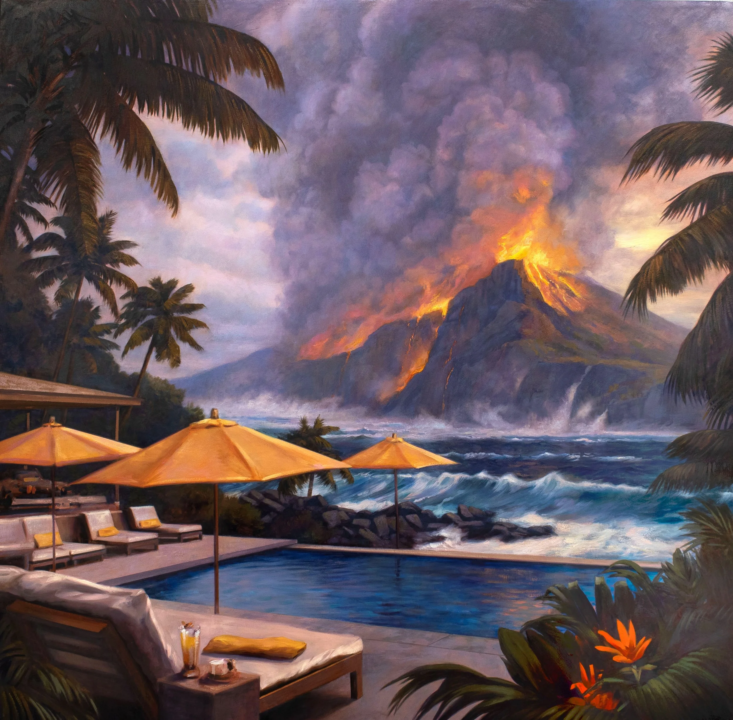   Poolside   oil on canvas  5’x 5’  2026 
