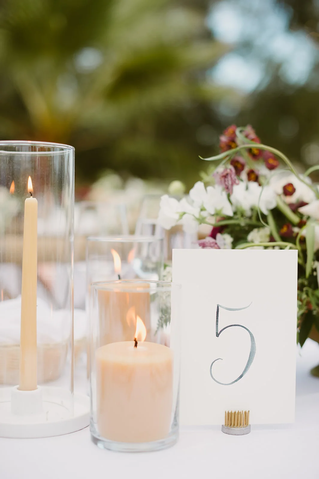 Wedding table numbers, wedding candles, outdoor wedding, Palm Springs wedding || Orange Blossom Special Events