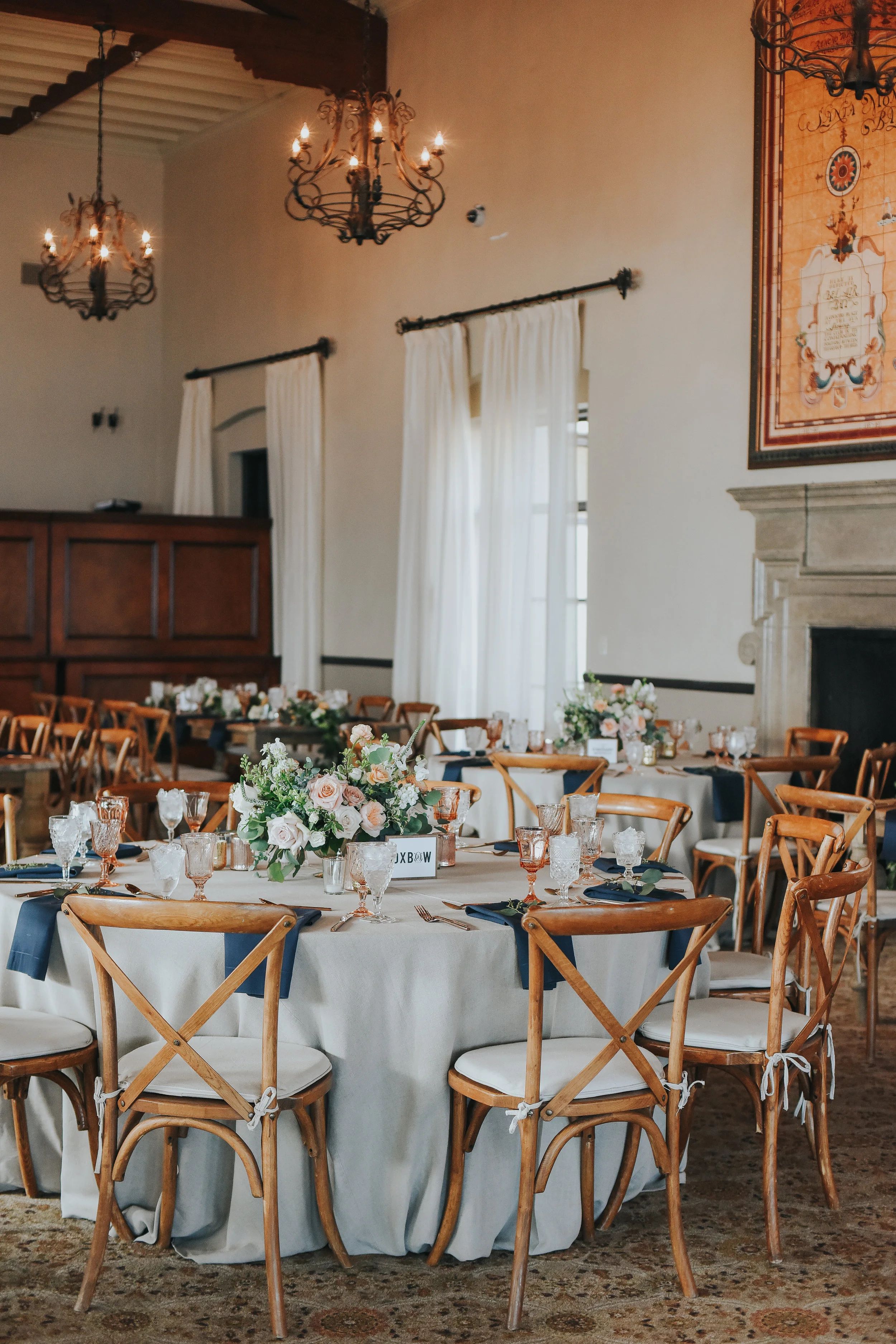 indoor wedding reception, white wedding decorations || Orange Blossom Special Events