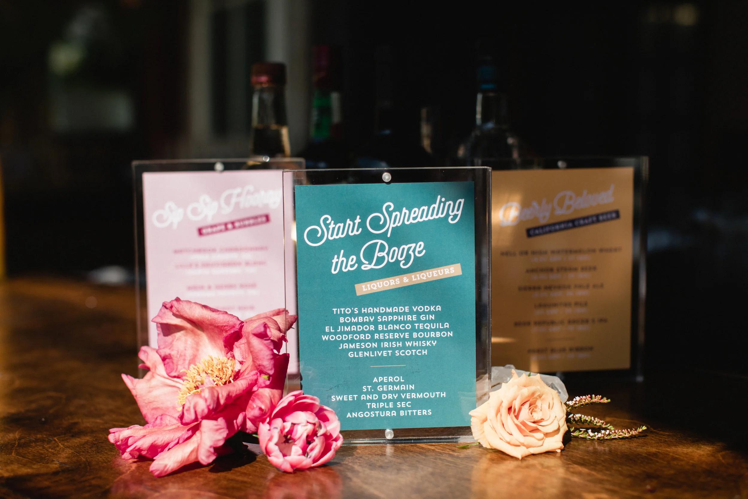 Cute custom cocktail signs || Orange Blossom Special Events