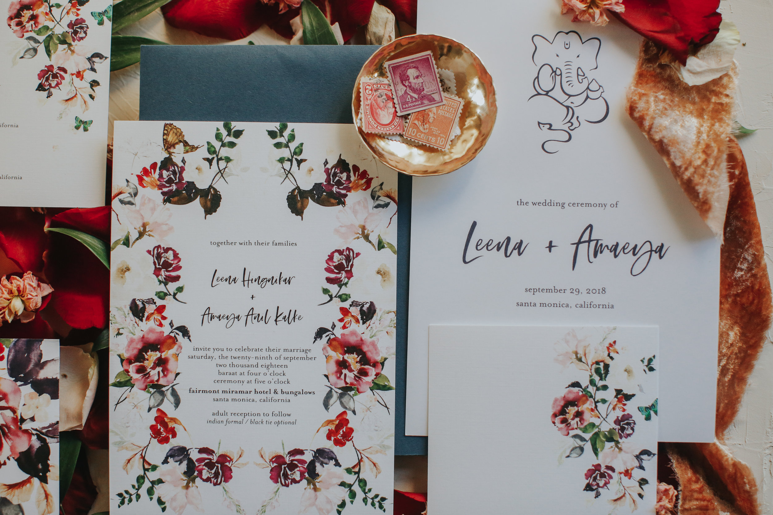 Custom floral wedding invitations, shabby chic wedding invitations, Los Angeles wedding  || Orange Blossom Special Events