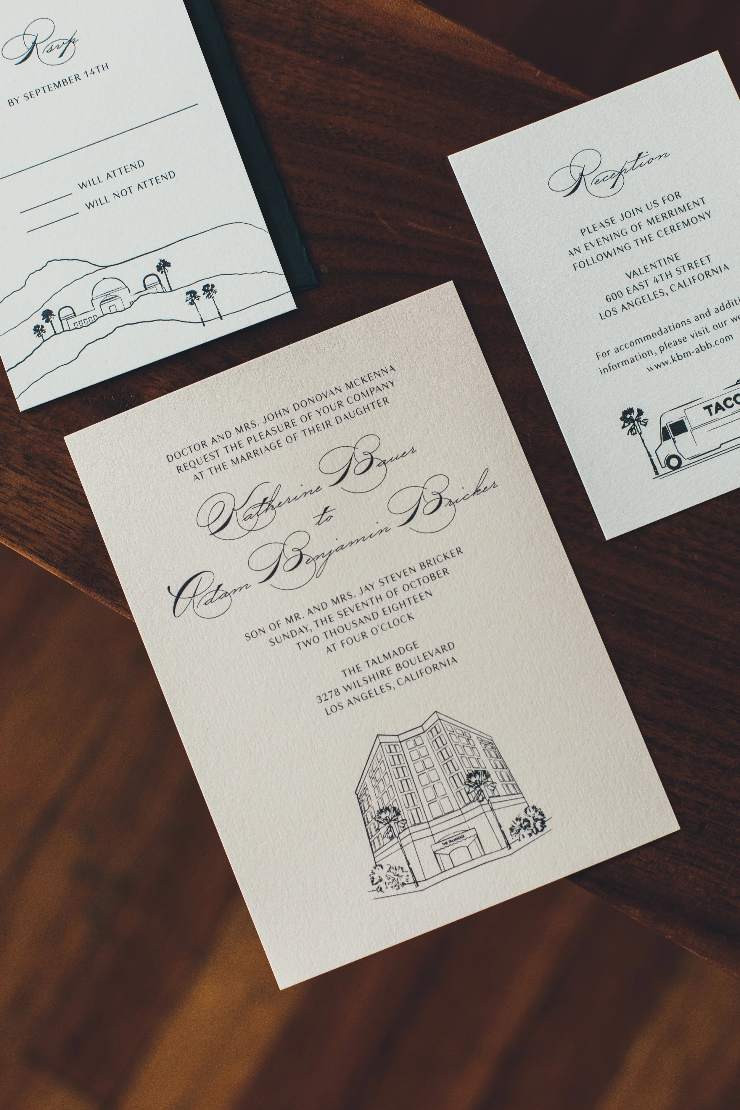 custom black and white wedding invitations, simple wedding invitations, Los Angeles weddings || Orange Blossom Special Events