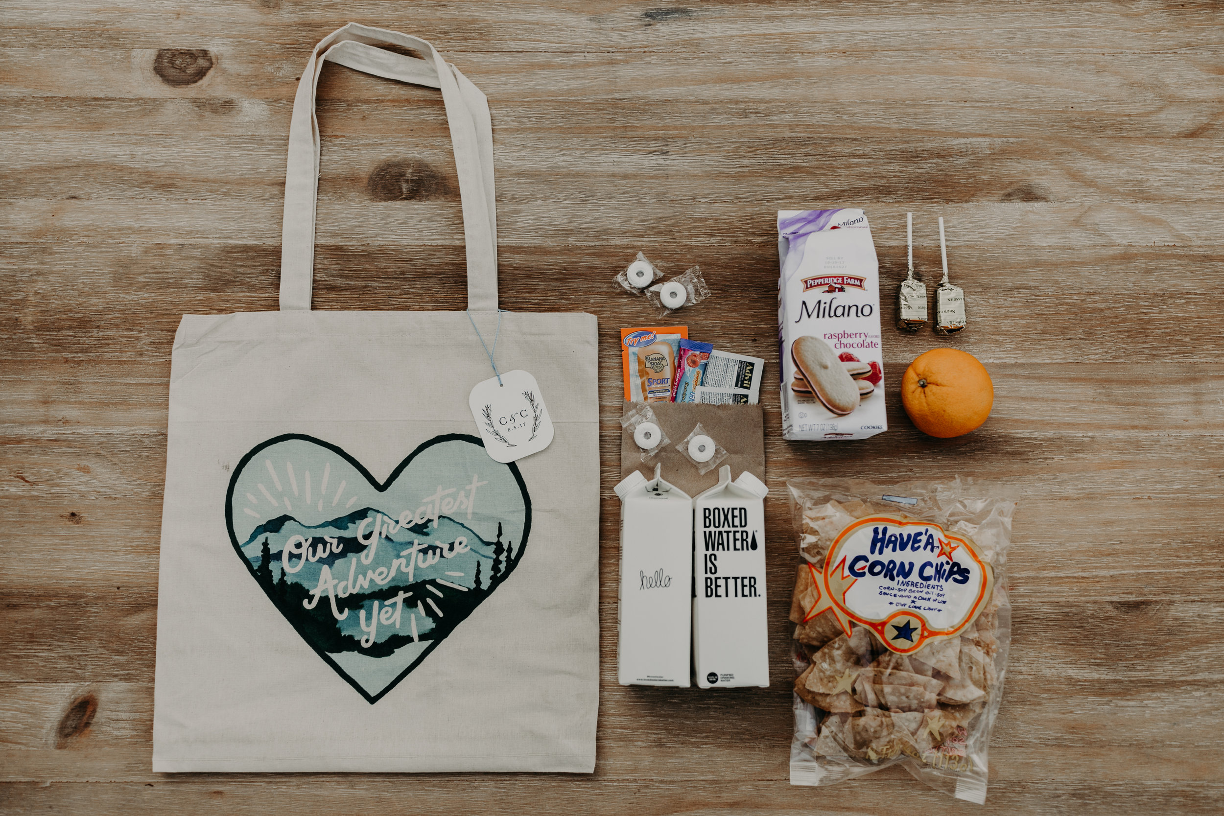 custom wedding welcome bag, wedding welcome bag ideas, Los Angeles wedding, cute wedding welcome bags  || Orange Blossom Special Events