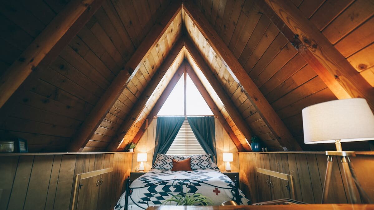 bedroom in a A-Frame Cabins
