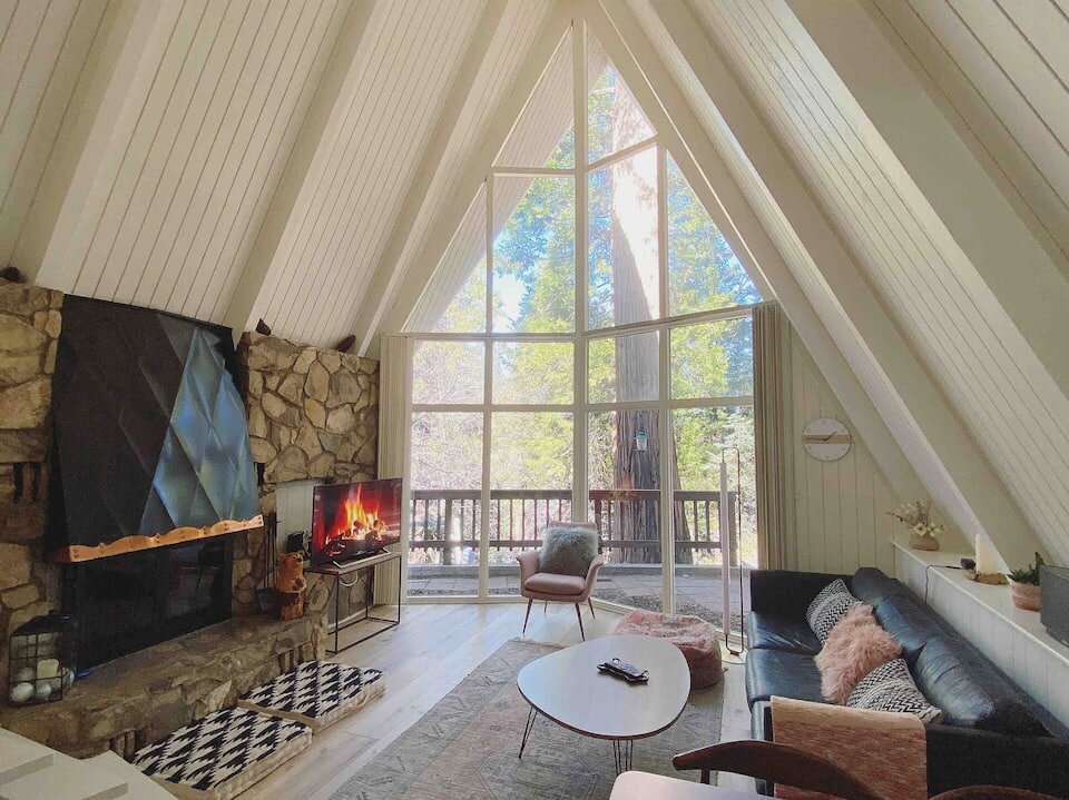 interior of A-Frame Cabin In the Forest