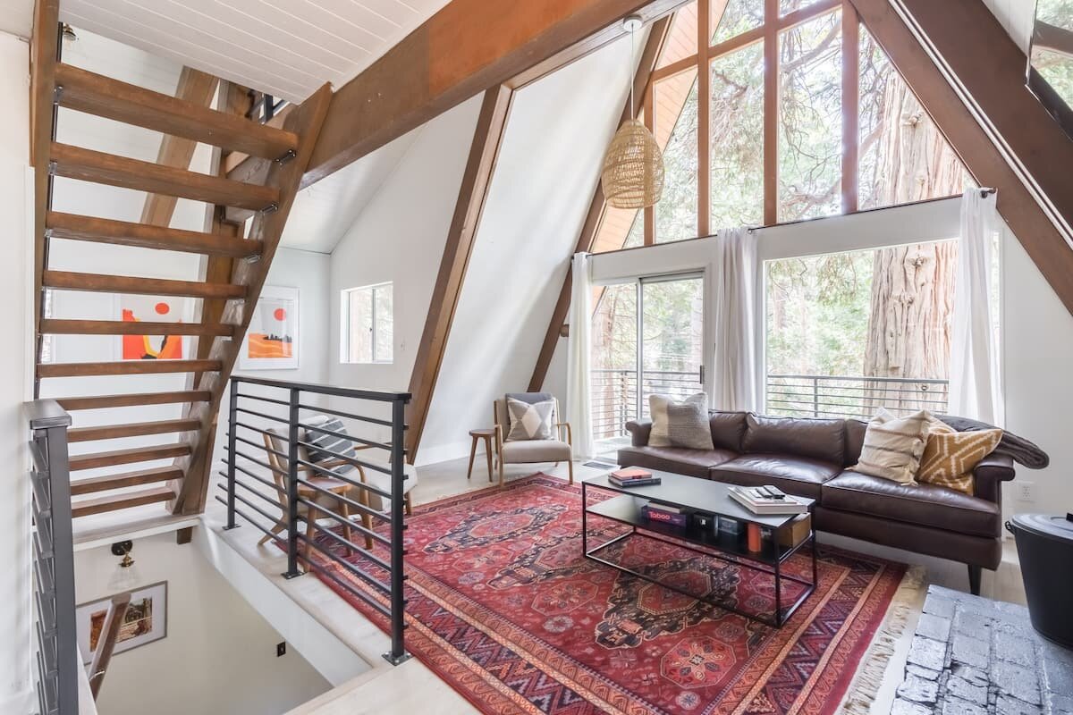 interior of Modern A-Frame with Vintage Charm