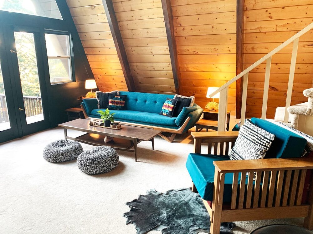 living room area of a Cub A-Frame Cabin