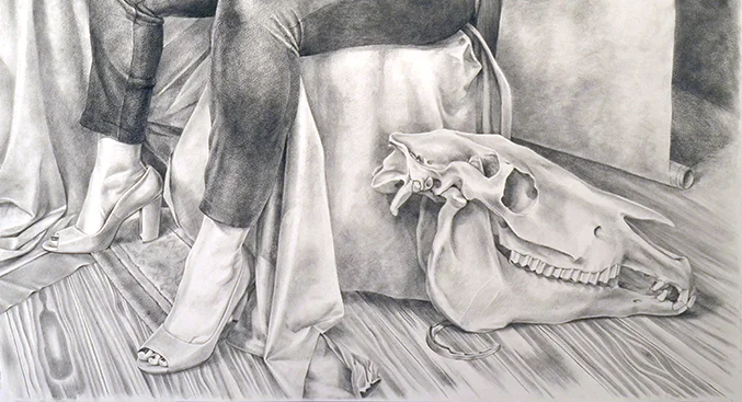 Detail of Hippolyte #3 , Amanda Kirkhuff, 2016, graphite on paper, 60”x48” Amanda Jebrón Kirkhuff was born in Seattle, Washington in 1982. She attended Seattle Central Community College where she was trained in oil painting and figure drawing, and ultimately assisted in earning a scholarship to attend The San Francisco Art Institute. Kirkhuff graduated with a BFA from SFAI in 2006. For 12 years Kirkhuff lived in San Francisco and New York City, participating in underground queer nightlife and activism. She worked with many civil rights and social change organizations, and her working-class background, community, and values continue to inform her work. Kirkhuff currently lives and works in Seattle. Contact info can be found at www.amandakirkhuff.com .
