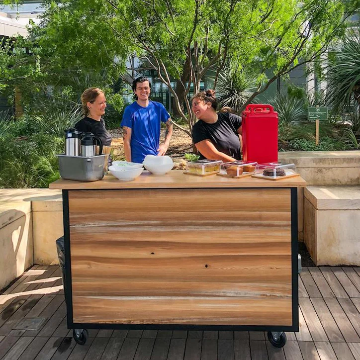 Cookbook Café & Bars rooftop coffee cart features drip coffee, pastries and more. Come grab and good book, fresh coffee, and enjoy the view of Austin.