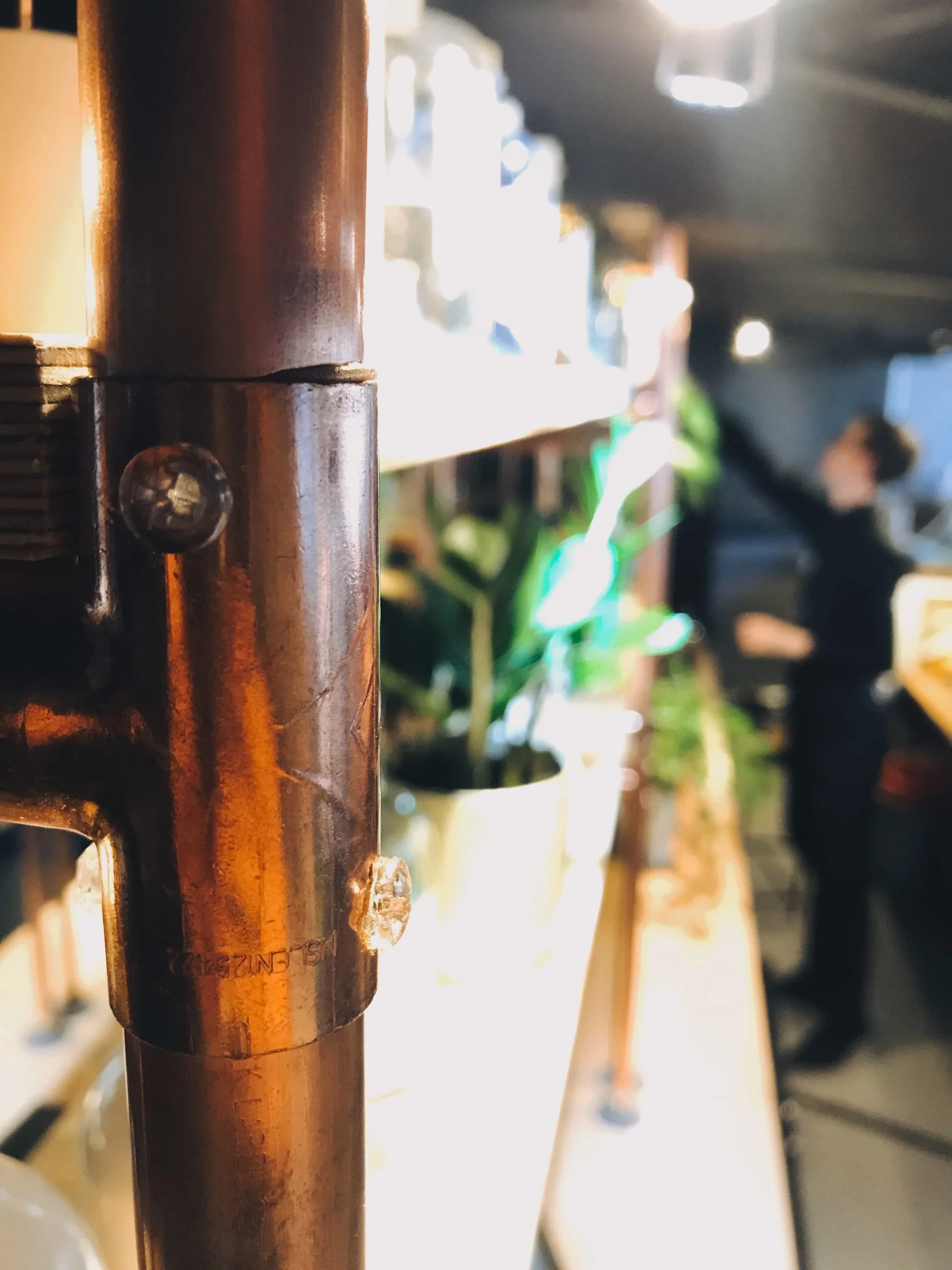 Copper and Plywood shelving unit at the Rep Theatre Dundee