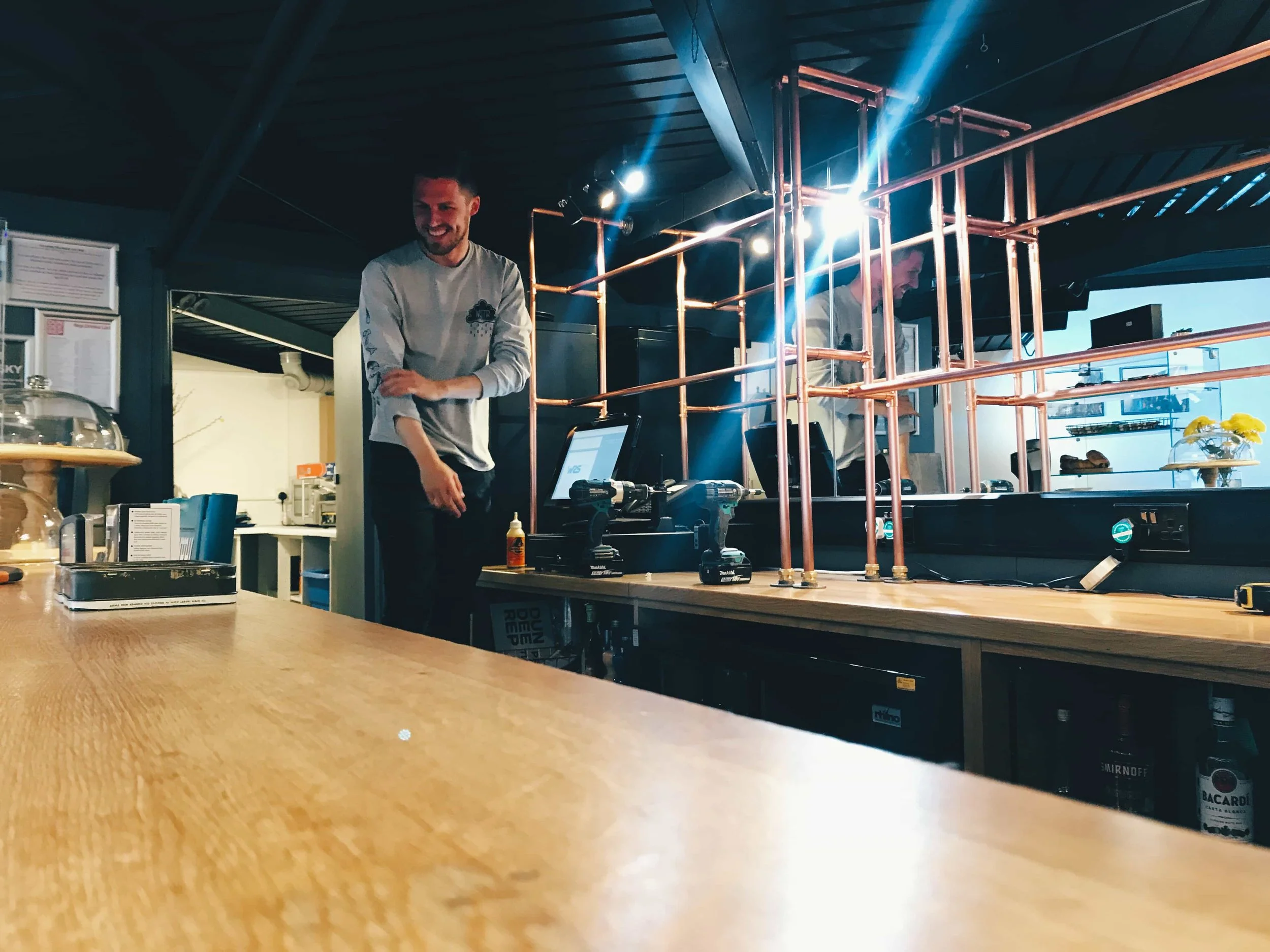 Copper and Plywood shelving unit at the Rep Theatre Dundee