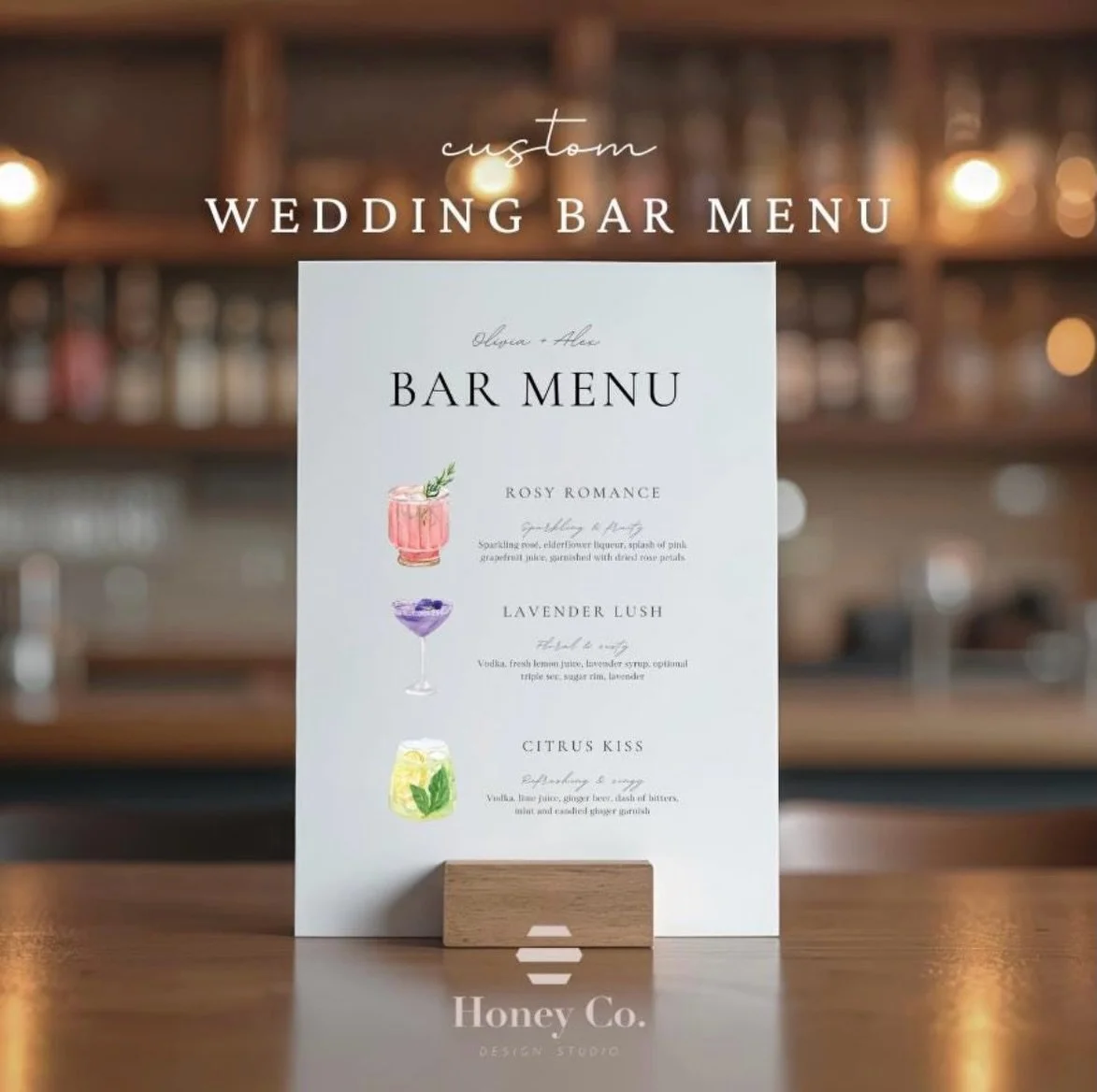 Custom bar menus are such a fun way to personalize your wedding or event and add a little extra detail your guests will love! 🥂✨

&amp; make it even more special with a custom illustration of your signature cocktail (or the pup it&rsquo;s named afte