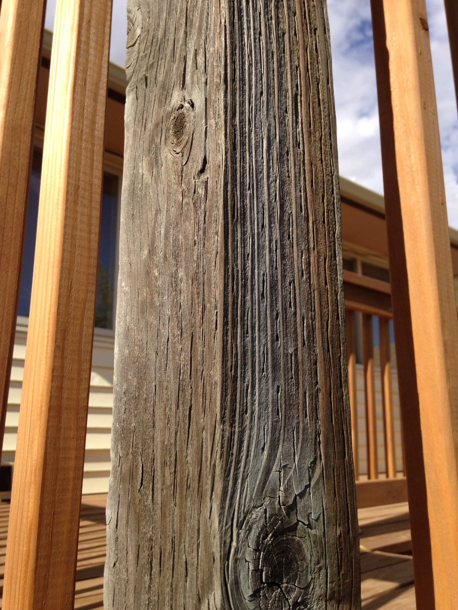 Weathered deck post