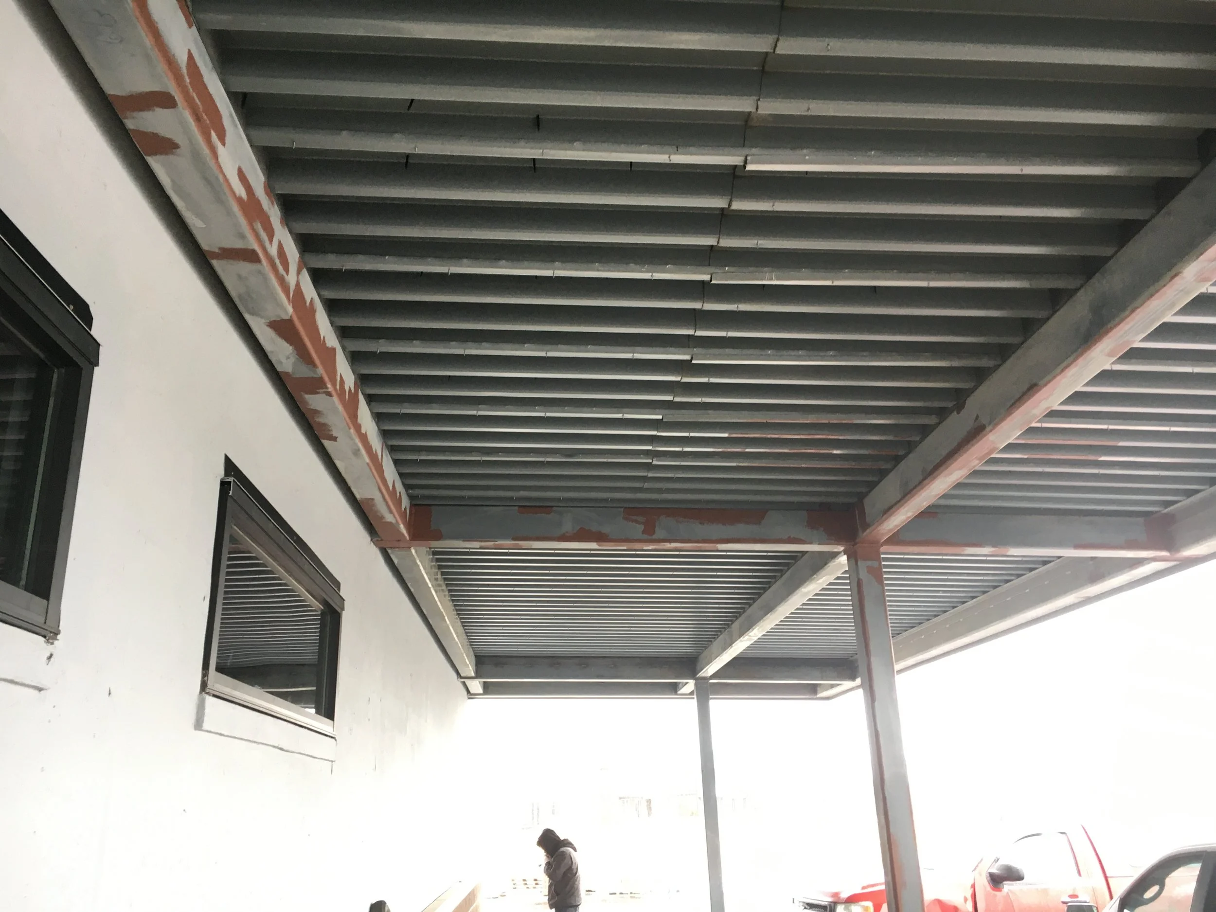 Steel awning - Spot primed with Red Oxide rust preventer