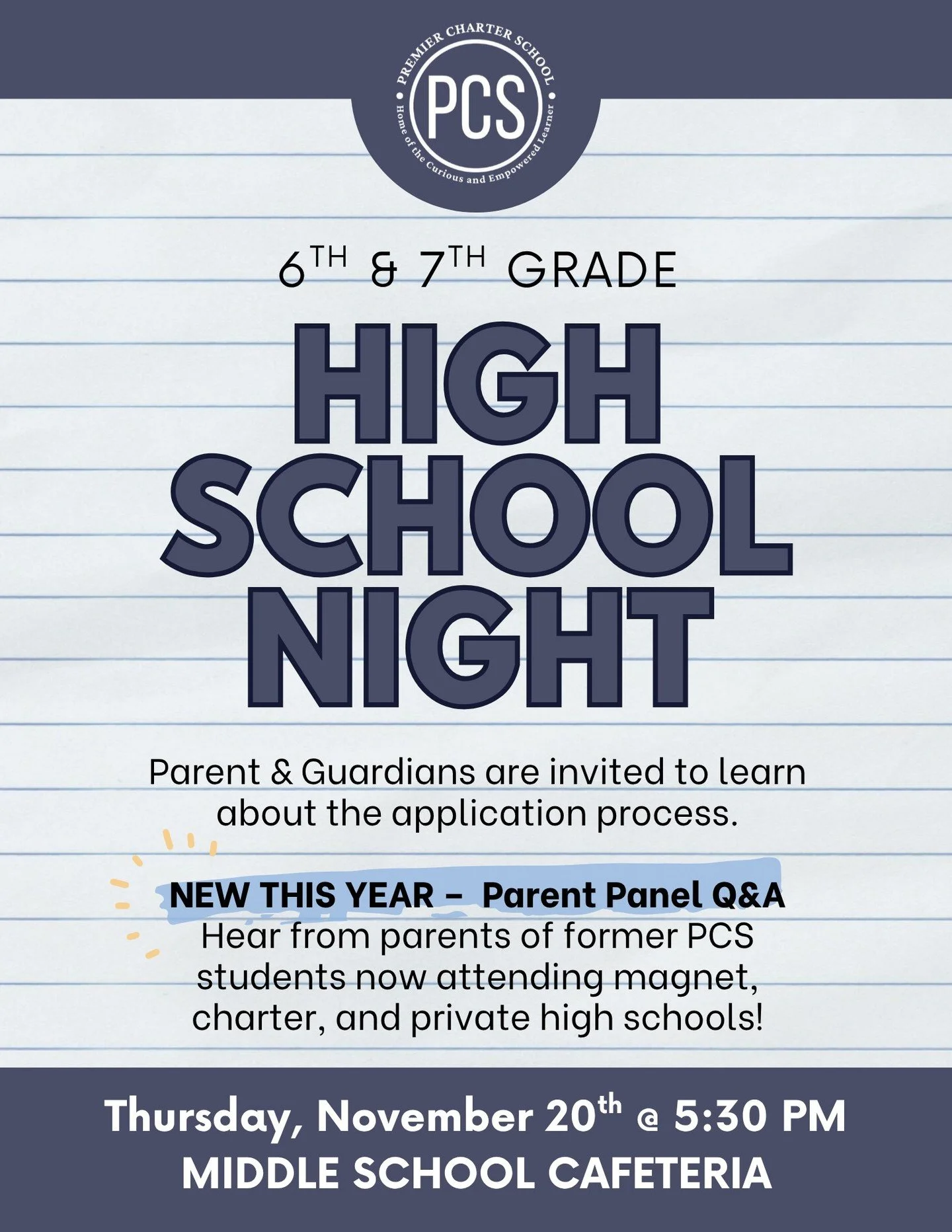 If you have a 6th or 7th grader, join us November 20th at 5:30 PM in the Middle School Cafeteria. We're breaking down the application process and hosting a special Parent Q&amp;A Panel. Plan for their future!