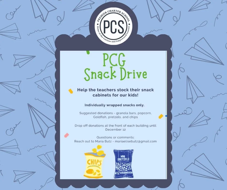 Fueling Our Students: We're hosting a snack drive to ensure our teachers have a well-stocked cabinet of individually wrapped snacks for when our kids need a quick energy boost.

Every donation helps! Please consider contributing:
-Granola bars
-Popco