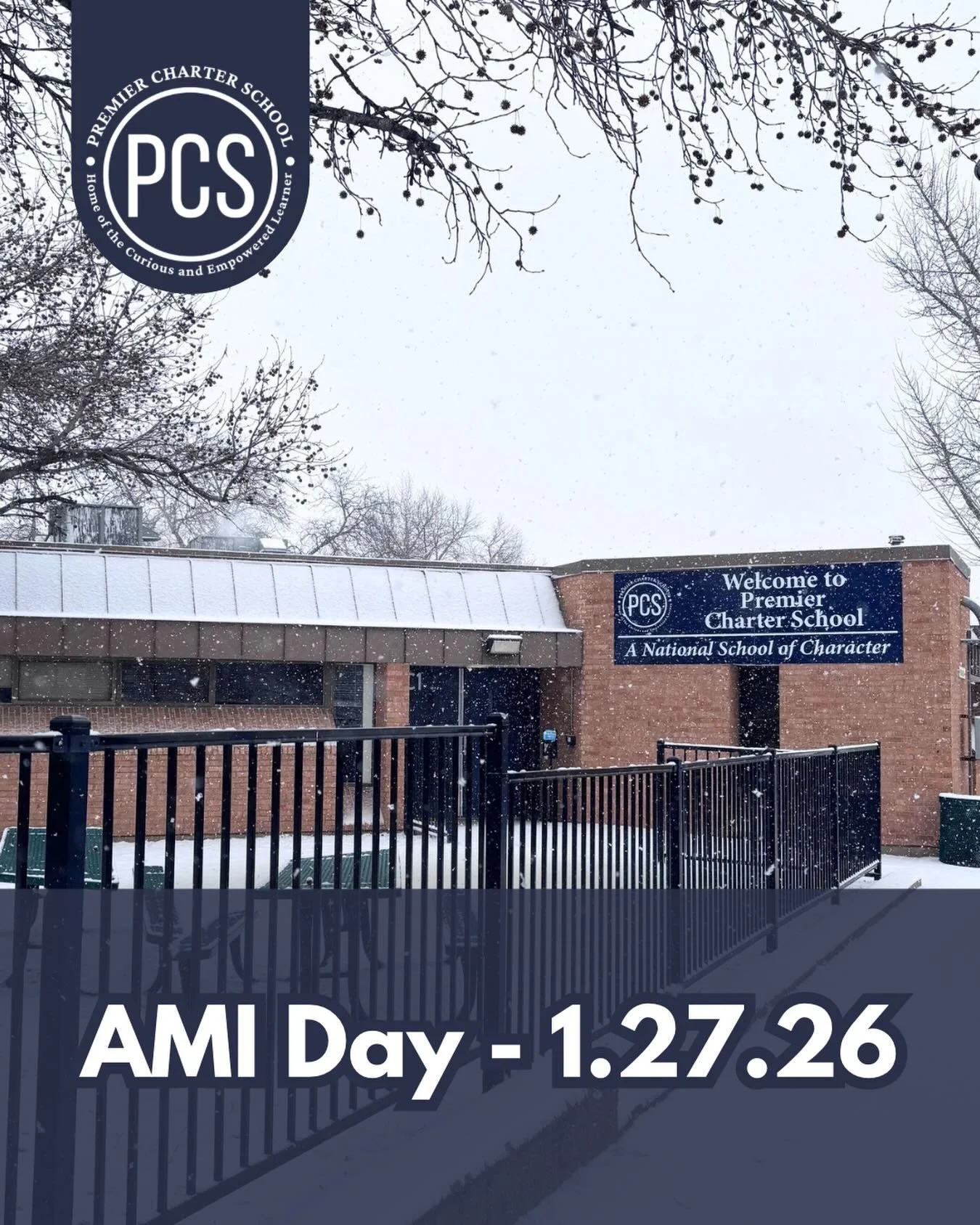 AMI Day continues tomorrow, Tuesday 1/27. Campus is closed and students will learn from home following guidance from their teachers. ❄️