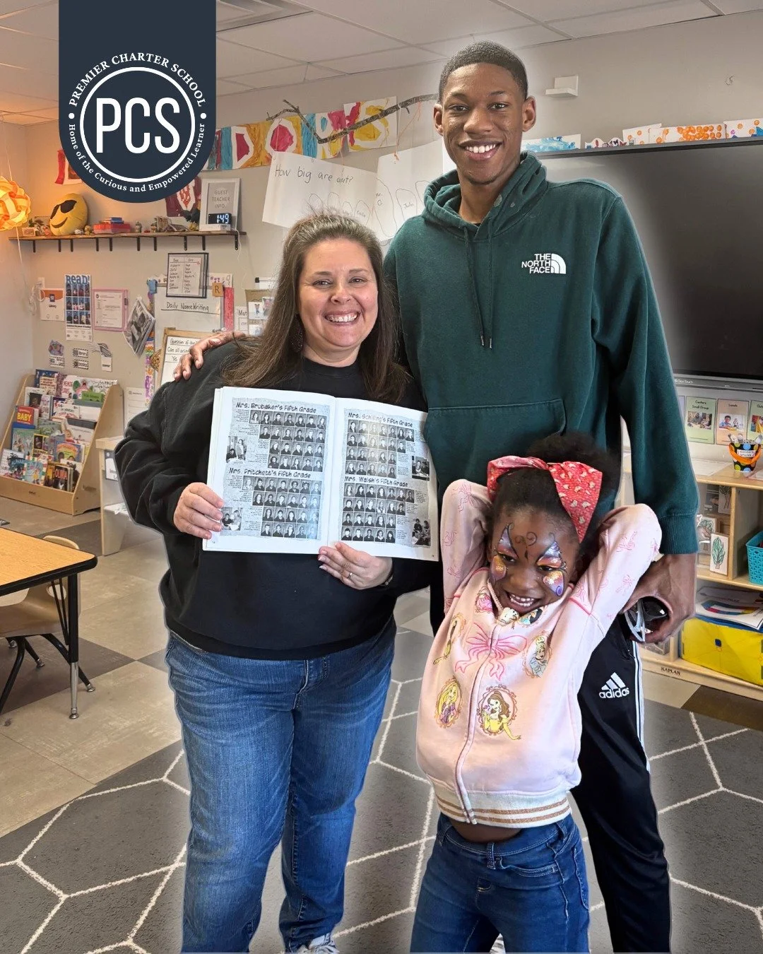 Full circle moments like this 💙
During School Saturday, we were thrilled to welcome a former PCS student back on campus&mdash;this time touring schools for his daughter! He even had the chance to reconnect with his former 5th grade teacher, Mrs. Sch