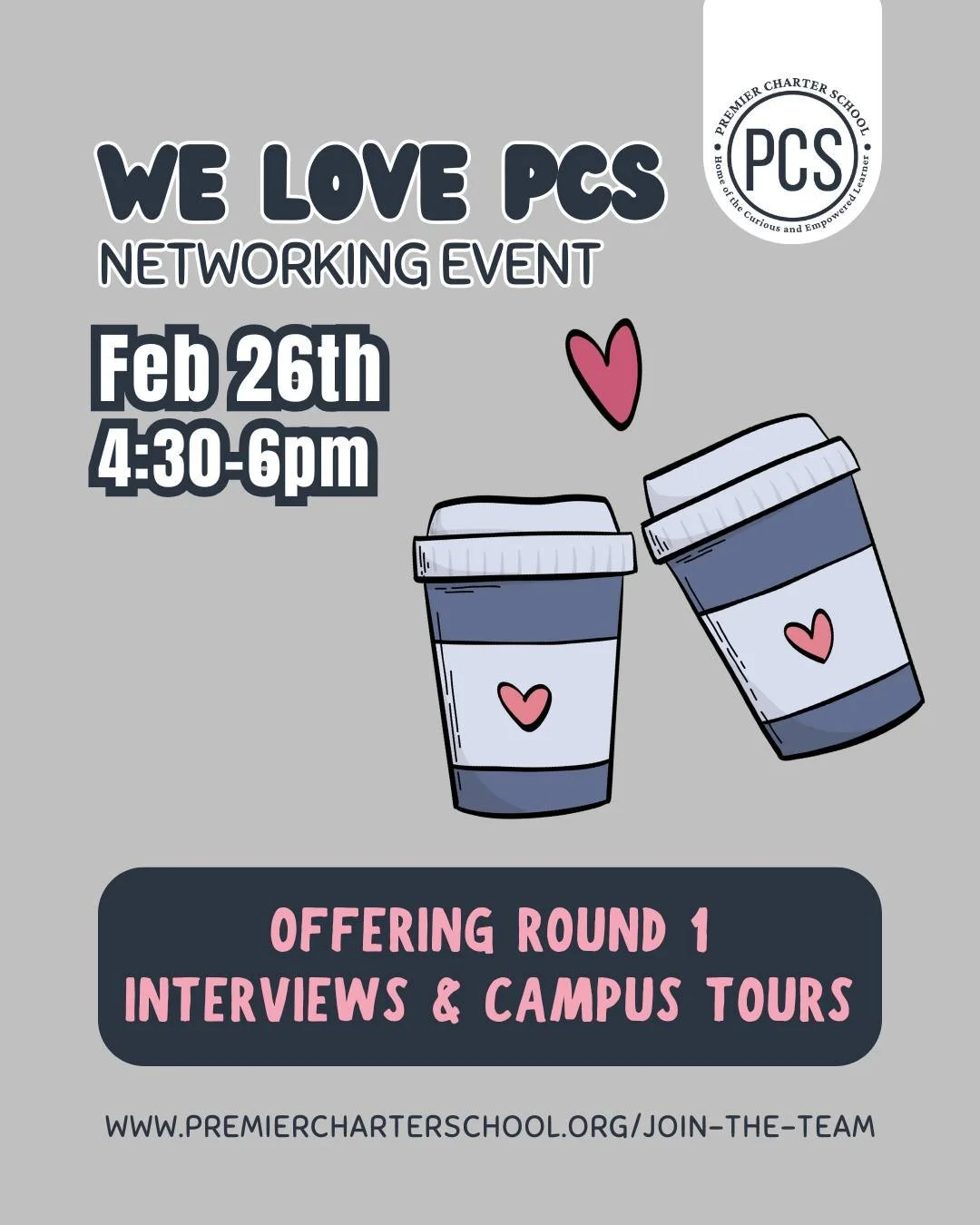 Looking for your next teaching opportunity? Join us!

Teacher Networking Event
Thursday, February 26 | 4:30&ndash;6:00 PM

Openings for the 2026&ndash;2027 school year in:
&bull; Early Childhood (PreK&ndash;2)
&bull; Special Education
&bull; Middle S