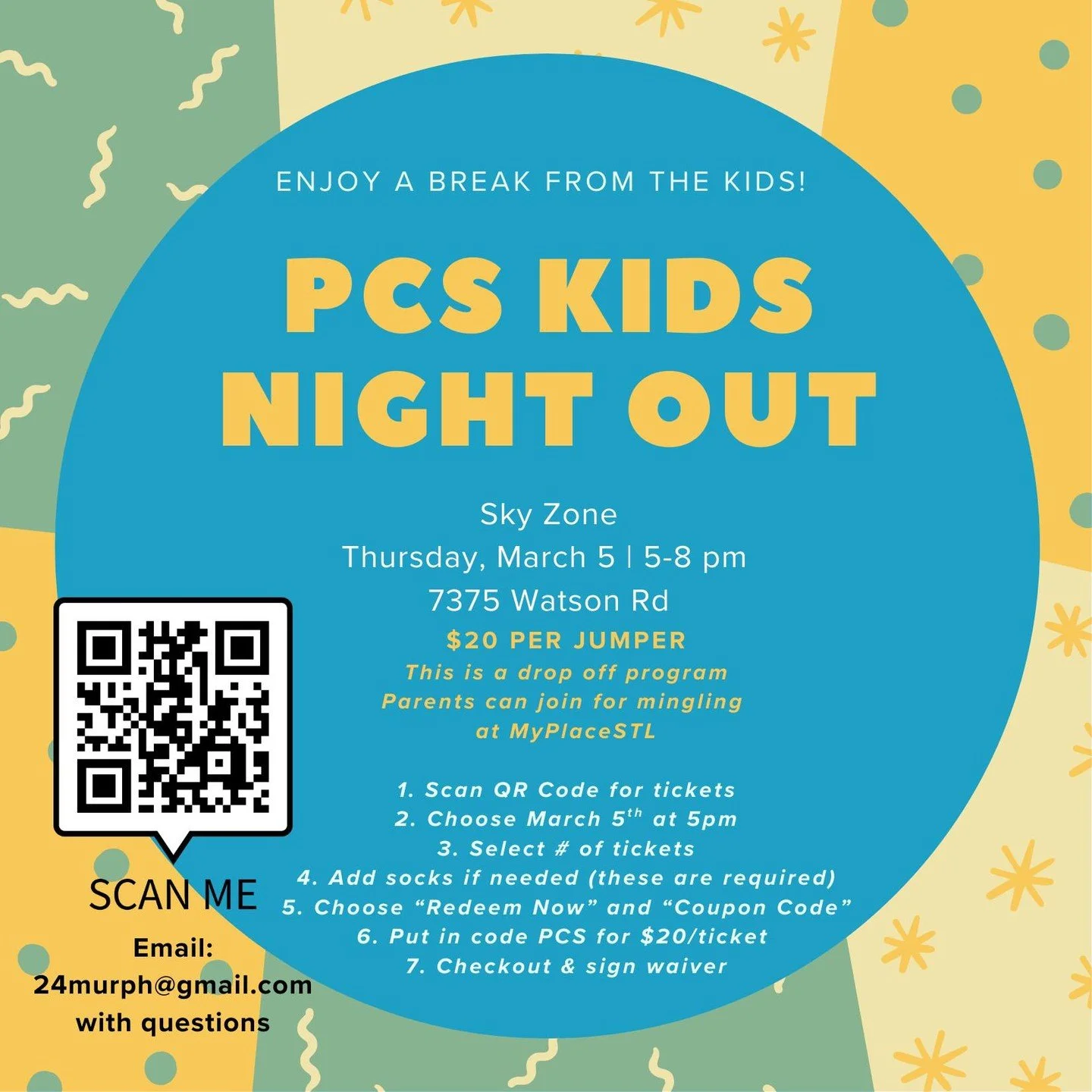 Join us for PCS Kids Night Out at Sky Zone on Thursday, March 5, from 5–8 pm! While Sky Zone remains open to the public, Thursday nights are typically quiet, and our students will be organized into small groups led by dedicated KNO Counselors.
