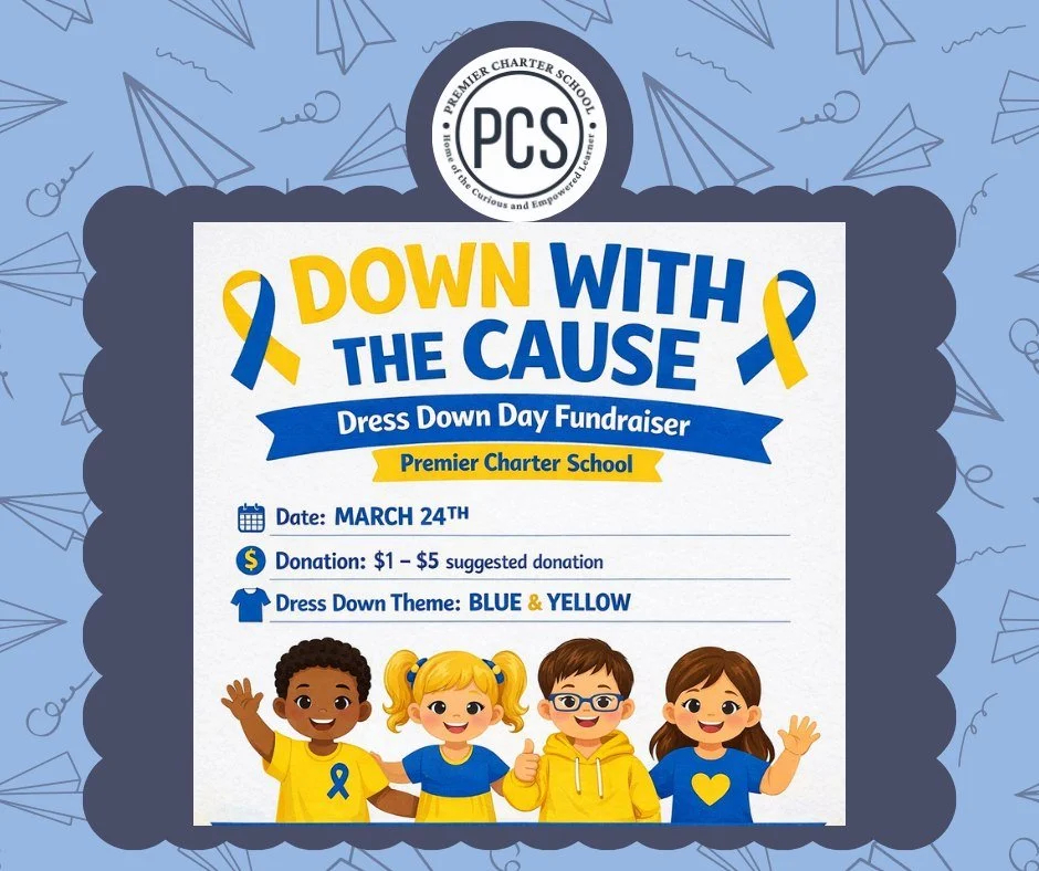 💙💛 Down With the Cause Dress Down Day 💛💙

March is Trisomy 21 (Down Syndrome) Awareness Month! Since we’ll be on Spring Break for the national recognition day (March 21), PCS will celebrate on March 24.

Wear BLUE & YELLOW to show your 