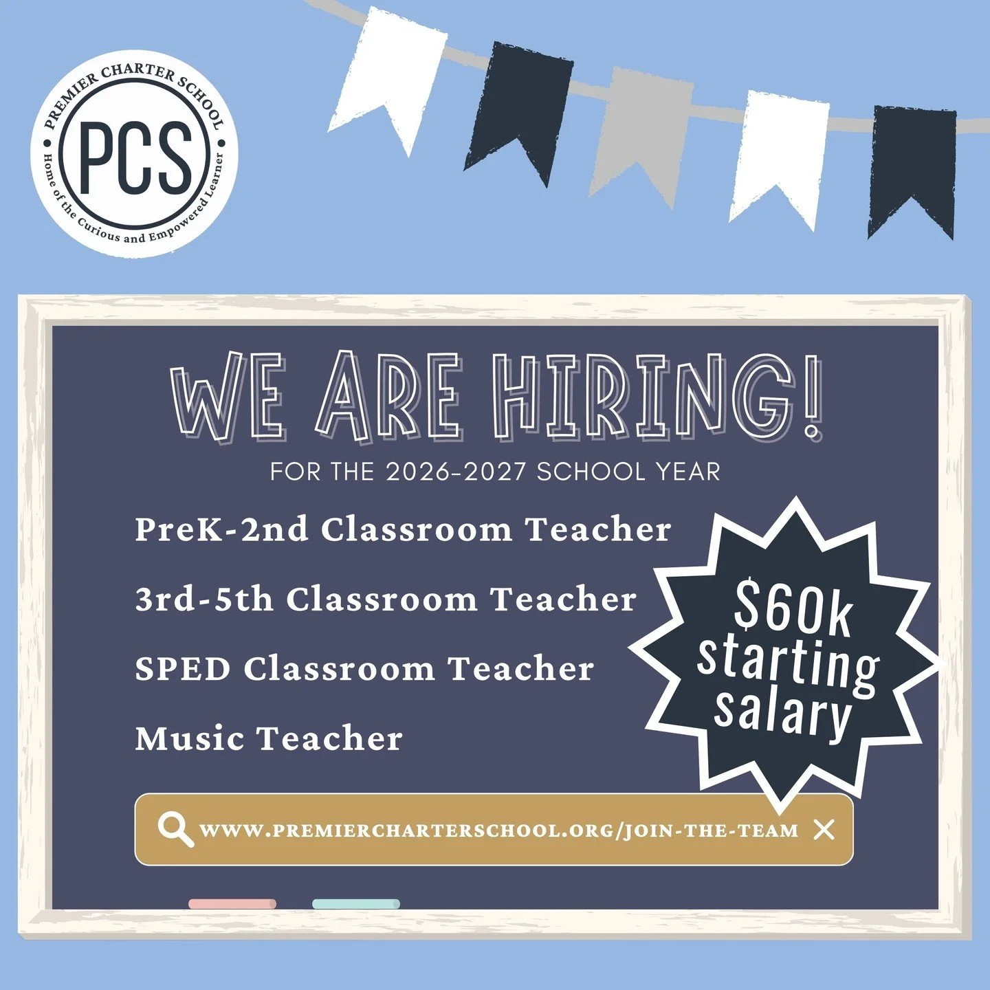 Know an amazing teacher? 

We&rsquo;re hiring for the 2026&ndash;2027 school year and would love to connect with passionate educators ready to make a difference.

Tag or share 💙

www.premiercharterschool.org/join-the-team