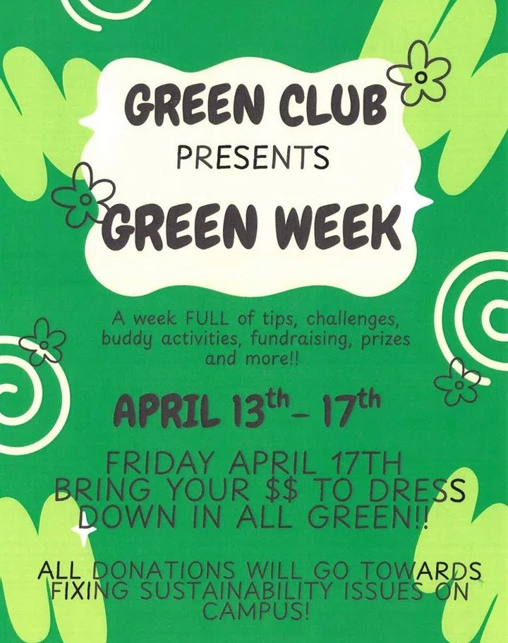 Get ready to go GREEN 💚🌿
Green Week is coming, and our Green Club has some exciting things planned&mdash;from special announcements to buddy activities and a Friday dress down!
Let&rsquo;s show our green spirit all week long!