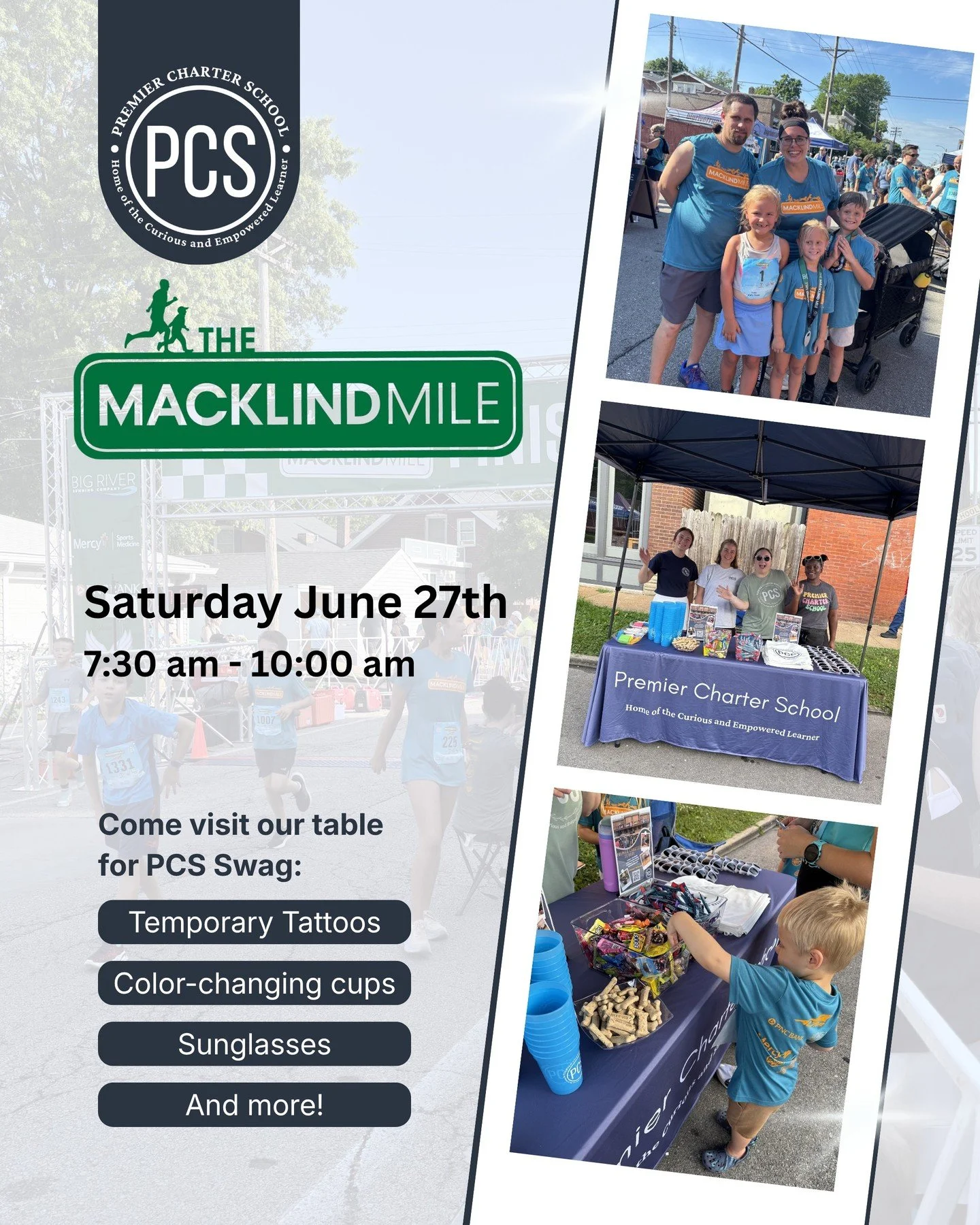 🏃&zwj;♀️💙 The Macklind Mile is almost here!

Whether you're racing, cheering from the sidelines, or simply enjoying one of South City's favorite summer traditions, we'd love to see our PCS families there.

Be sure to stop by the PCS table to say he