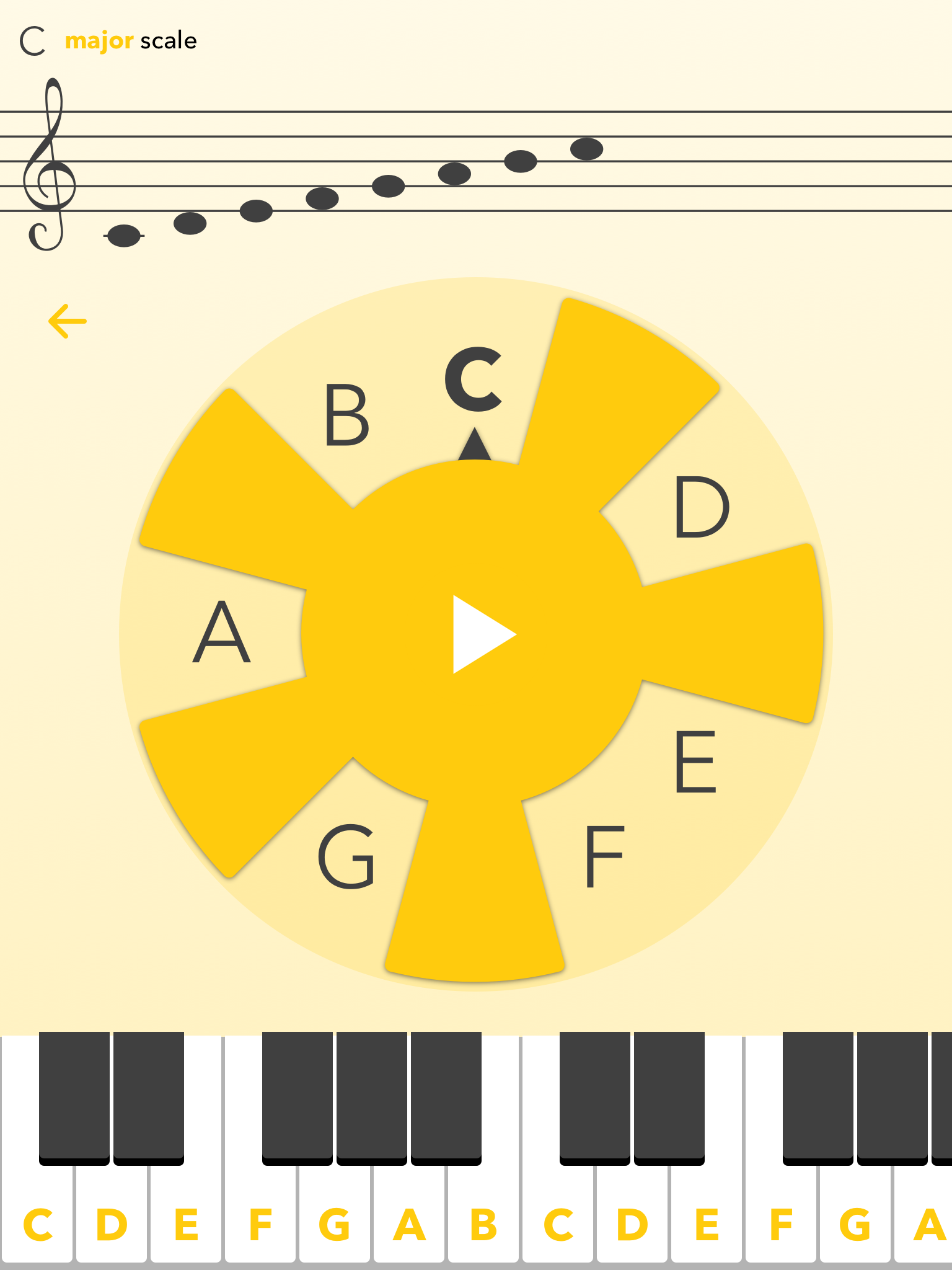 MusiClock App pointing to the key of C.