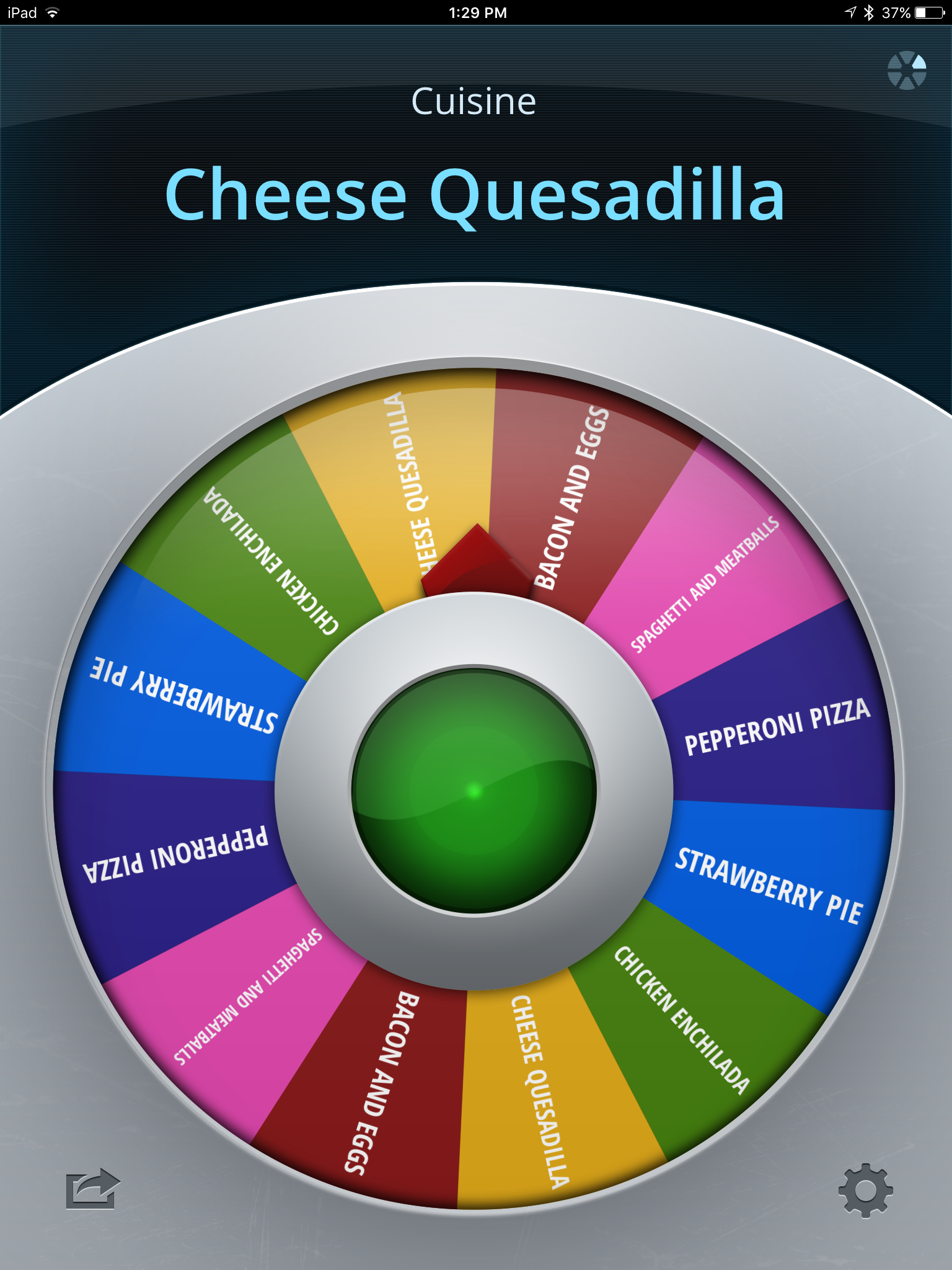 Decide Now Wheel with food names.