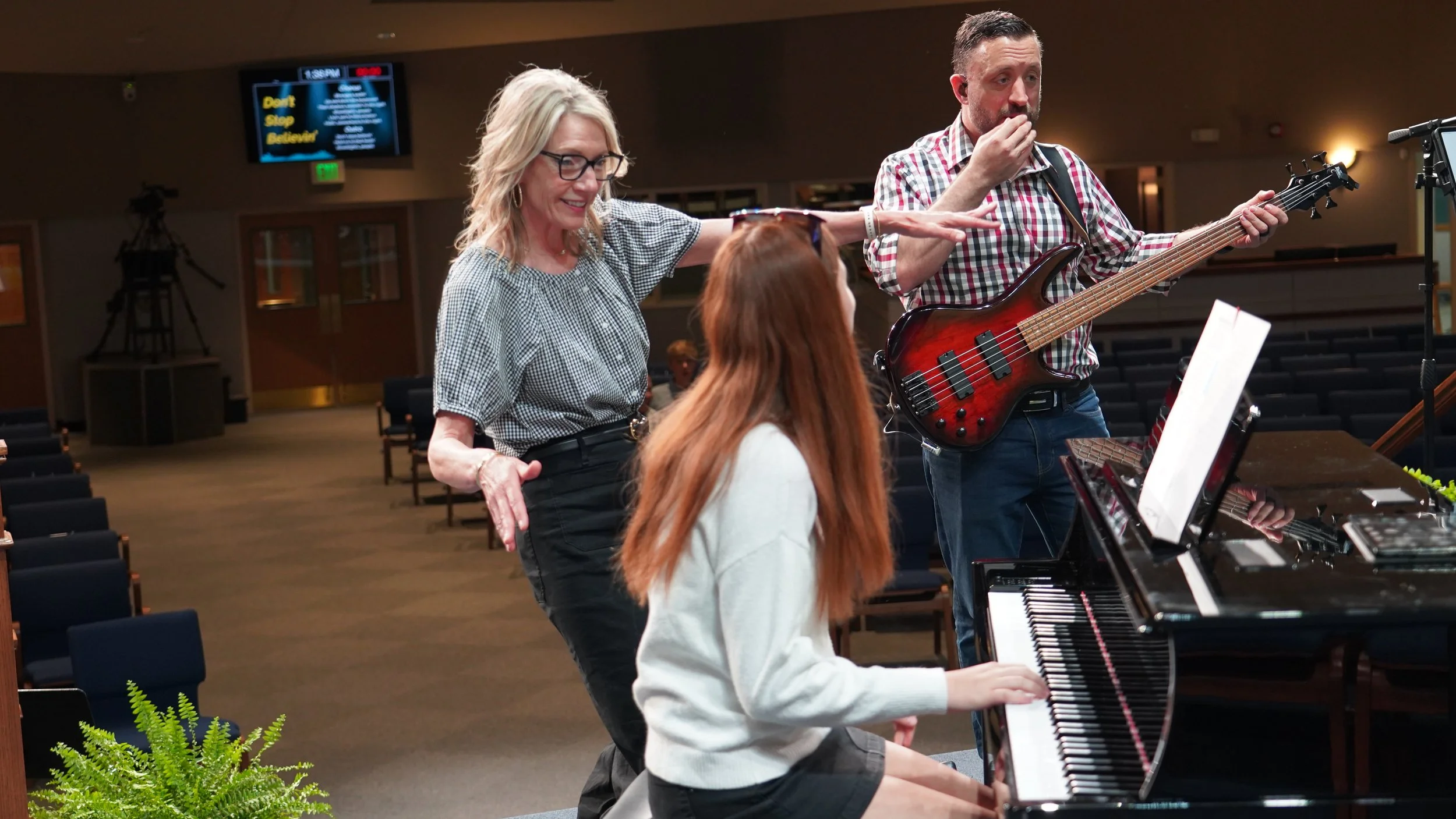 Rehearsing how to head-bob for the band performance.