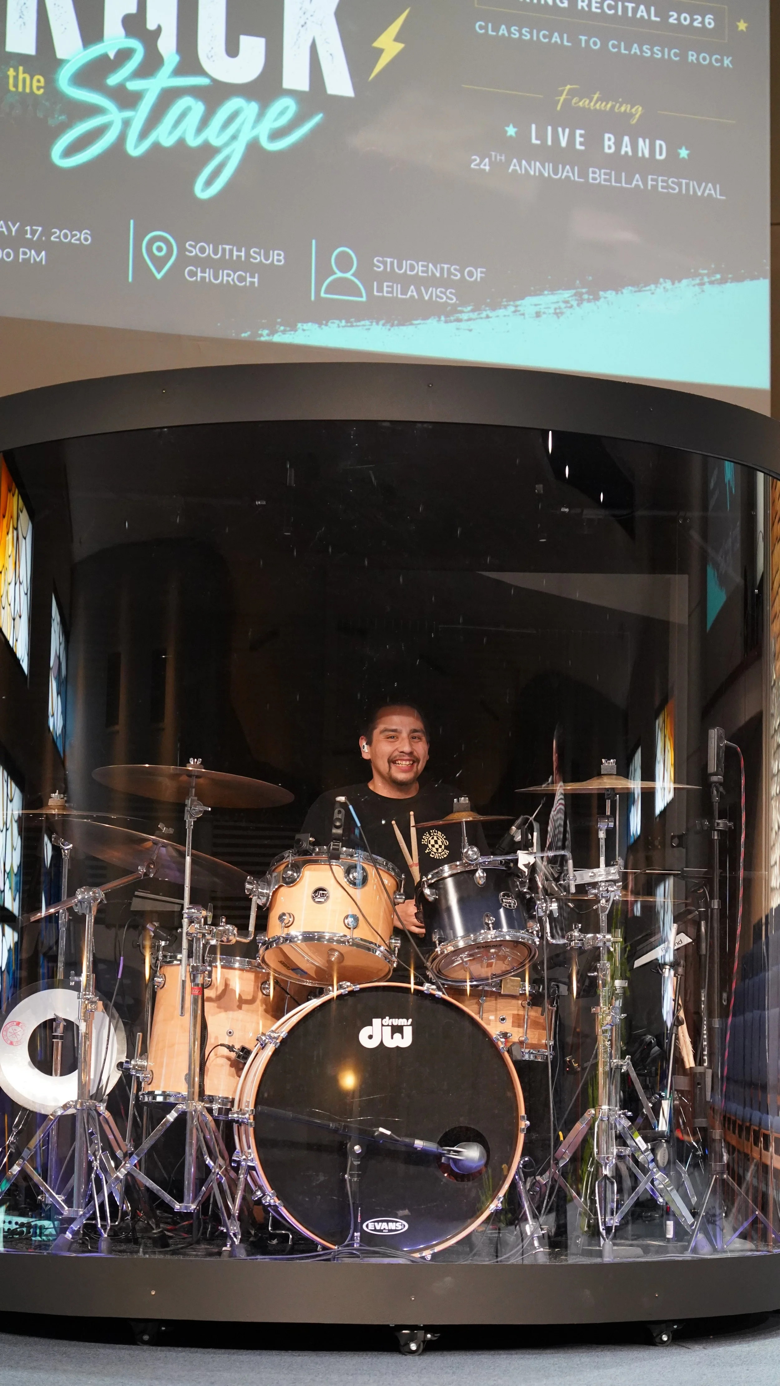 Drummer for the live band performance.