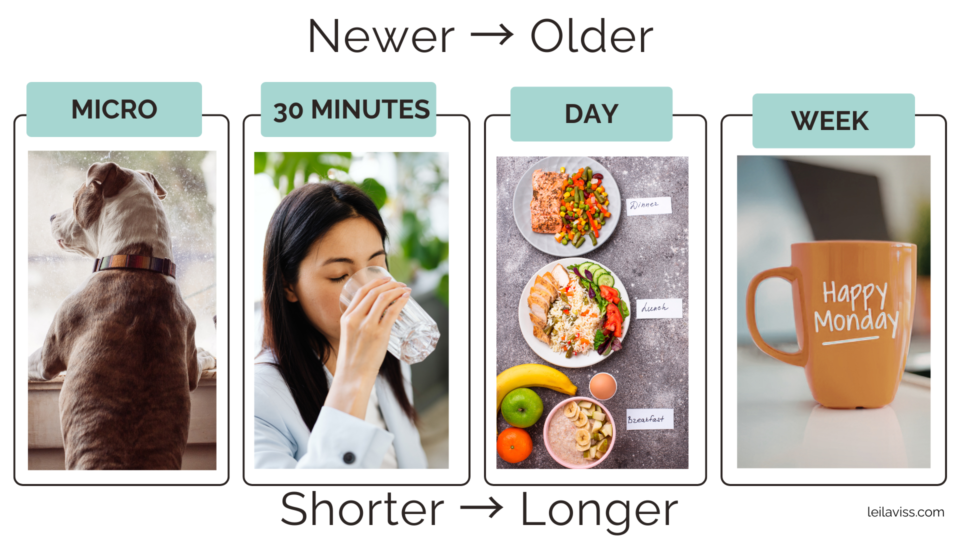 Practice break schedule ranging from micro breaks to 30-minute, daily, and weekly breaks