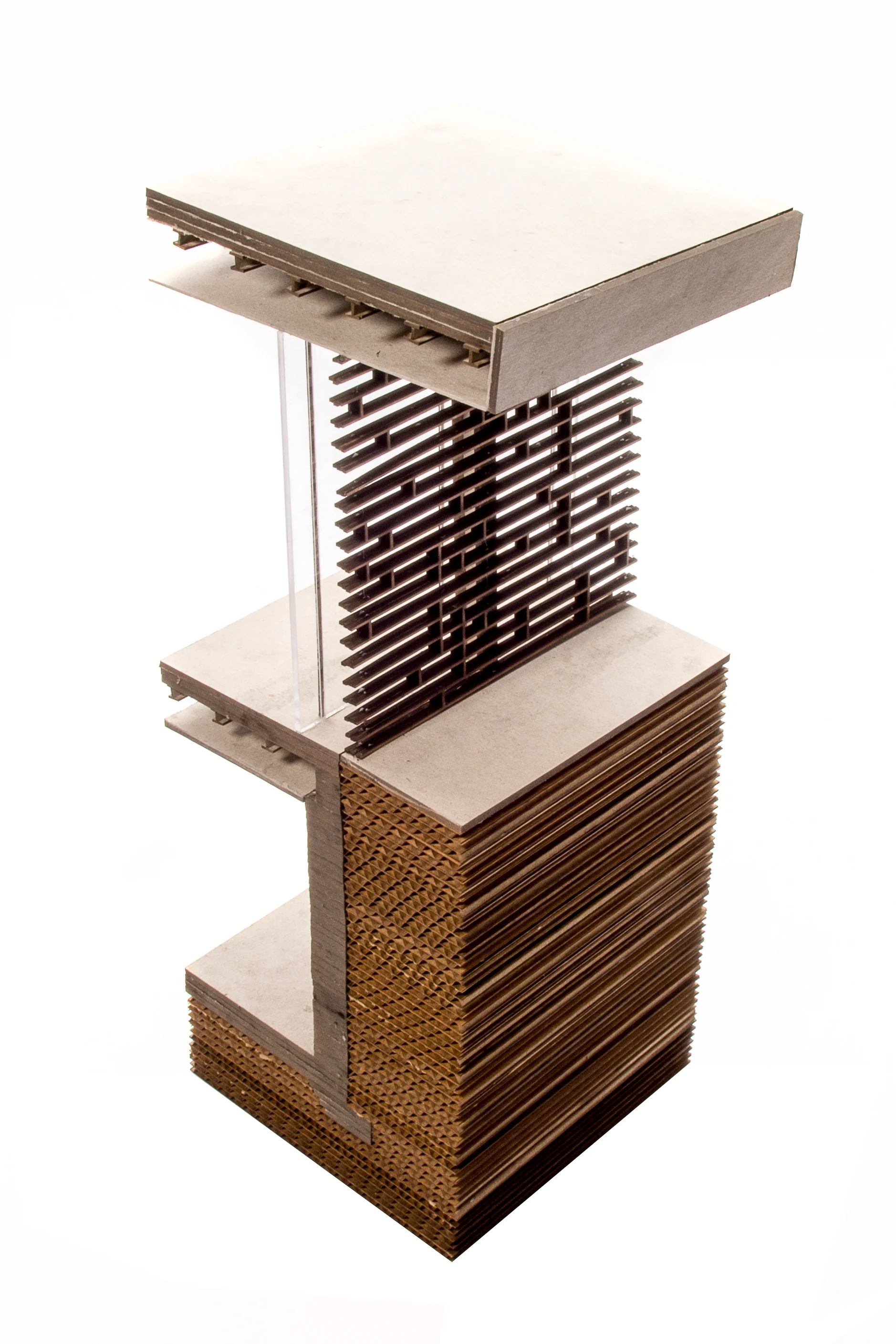 Wall section model showing steel framing and screen design