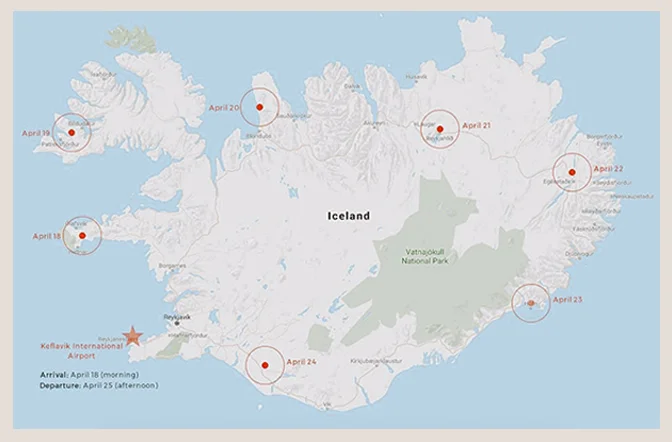 A map of our journey for reference. Each pin and date is a destination for every night of the trip. Press play below.