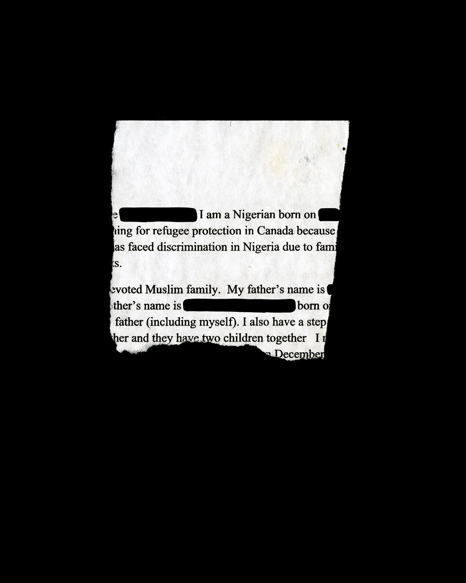 Asylum Plea Fragment 2. Roxham RD. Inkjet Print. 2017