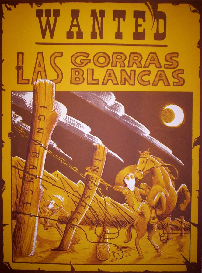 Las Gorras Blancas Lithograph, 22"x30” Printed at Tamarind Institute
