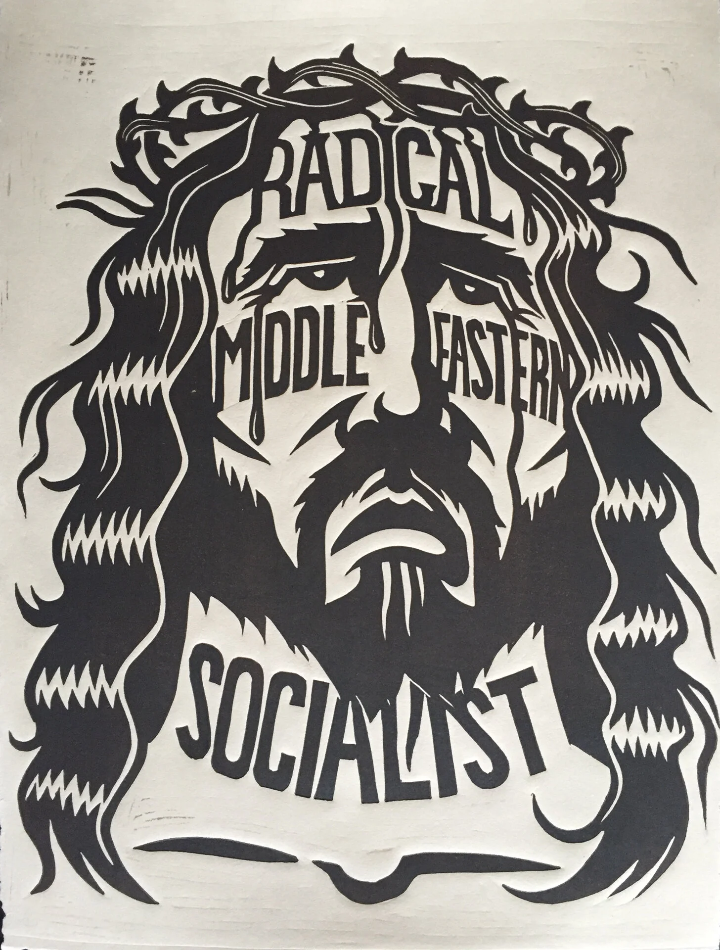 Real JesusLinoleum block, 12” x 16”