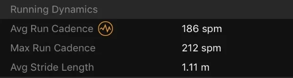 1.05m stride length in Oct. 2017 vs. 1.11m stride length in Feb. 2018