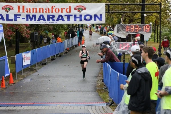 Finish line of the Mohawk-Hudson Hannaford Half--new PR of 1:33:20!