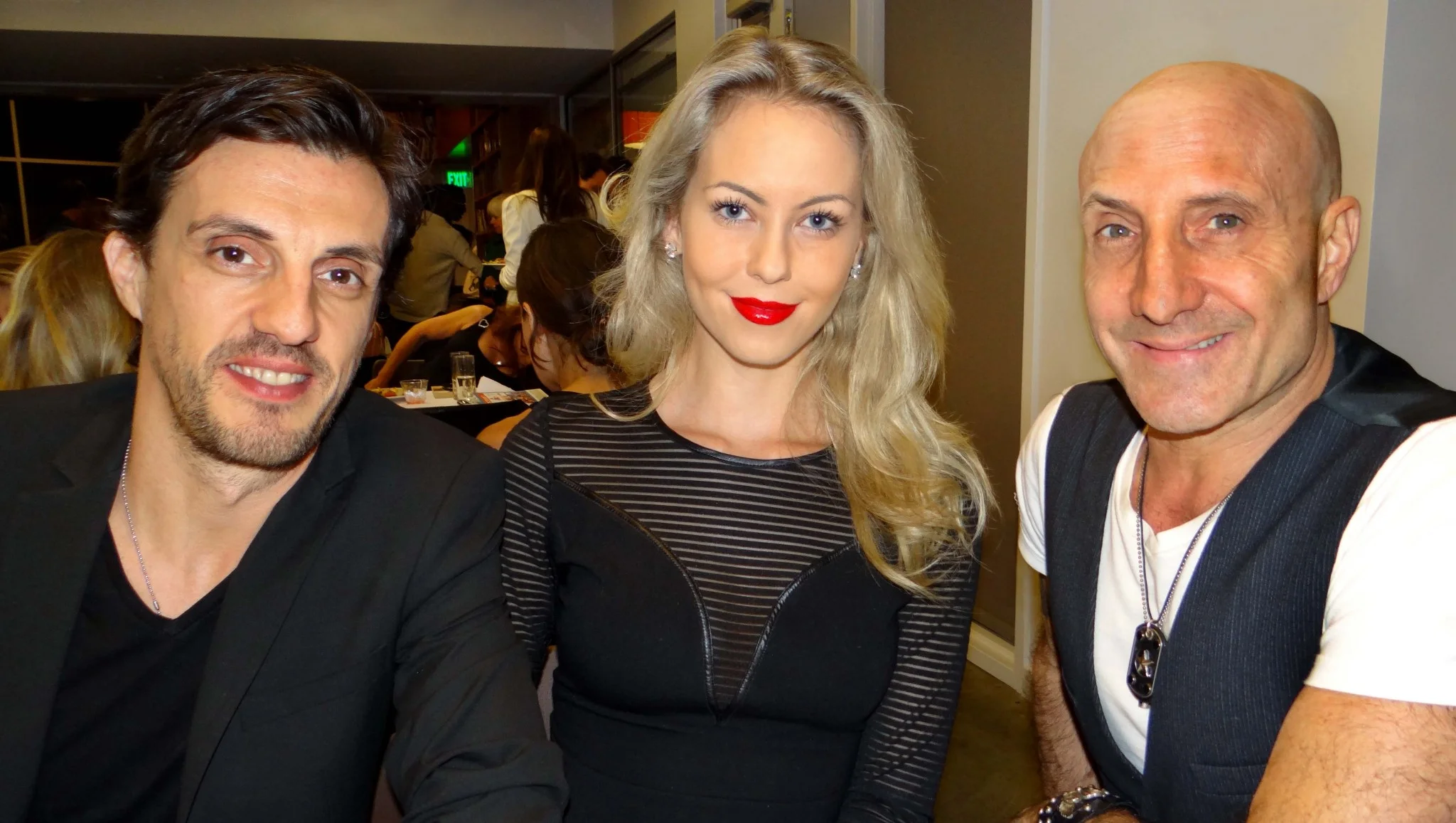 Actor Ian Fisher, Model Katherine Kohl Thorbak and Drummer Kenny Aronoff at the Bring Hollywood Home Network Concert Celebration dinner.