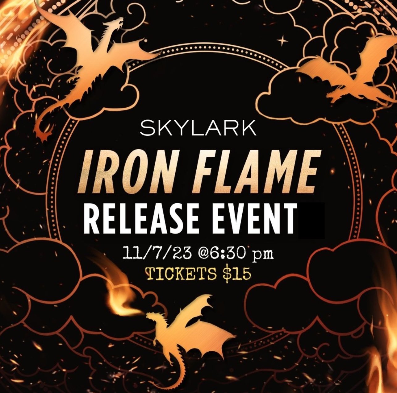 IRON FLAME launch party! Tuesday, November 7 @ 6:30 p.m. — skylark bookshop