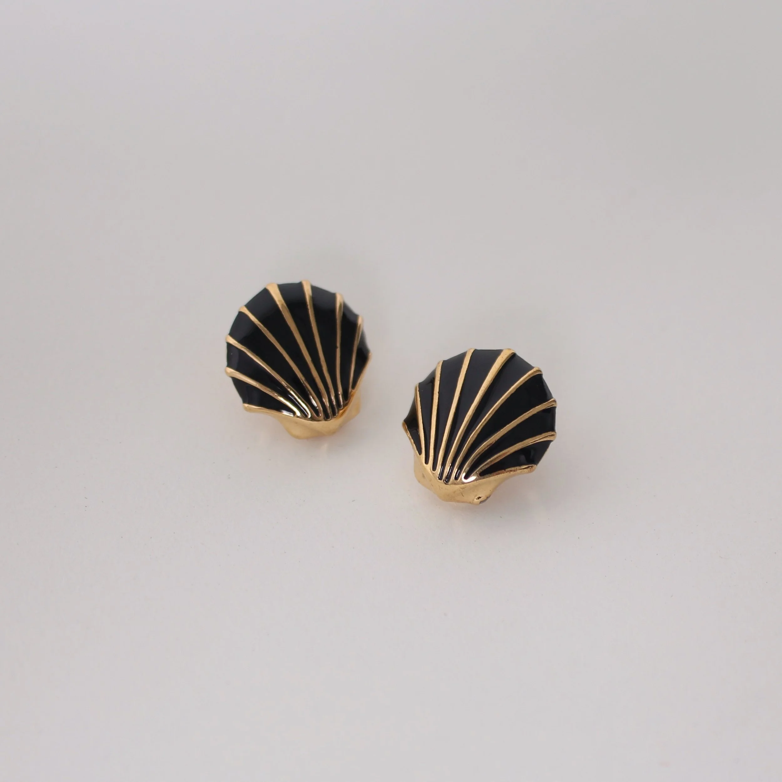 Vintage Monet Black Shell Clip On Earrings
