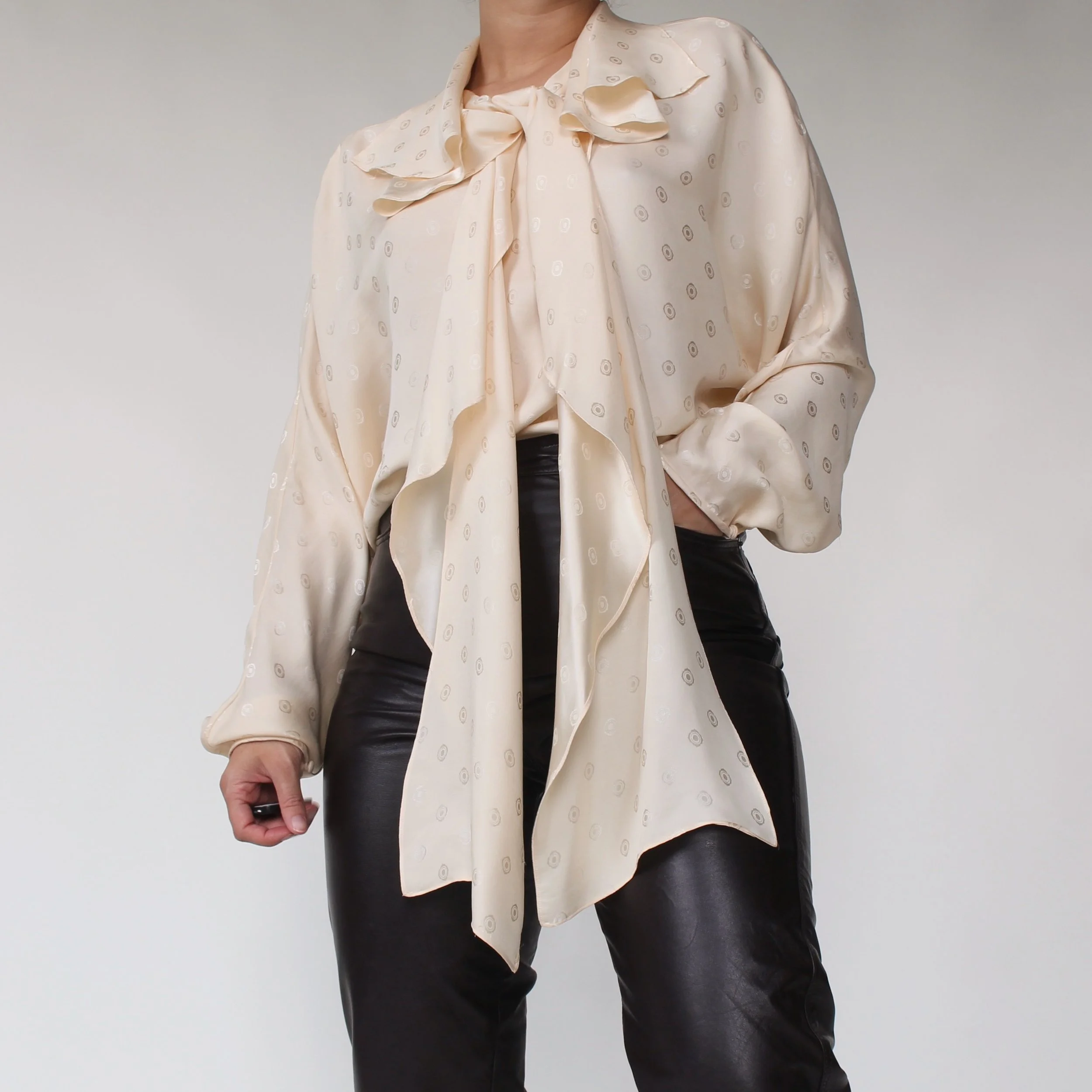 Vintage Luminous Cream Scarf Blouse
