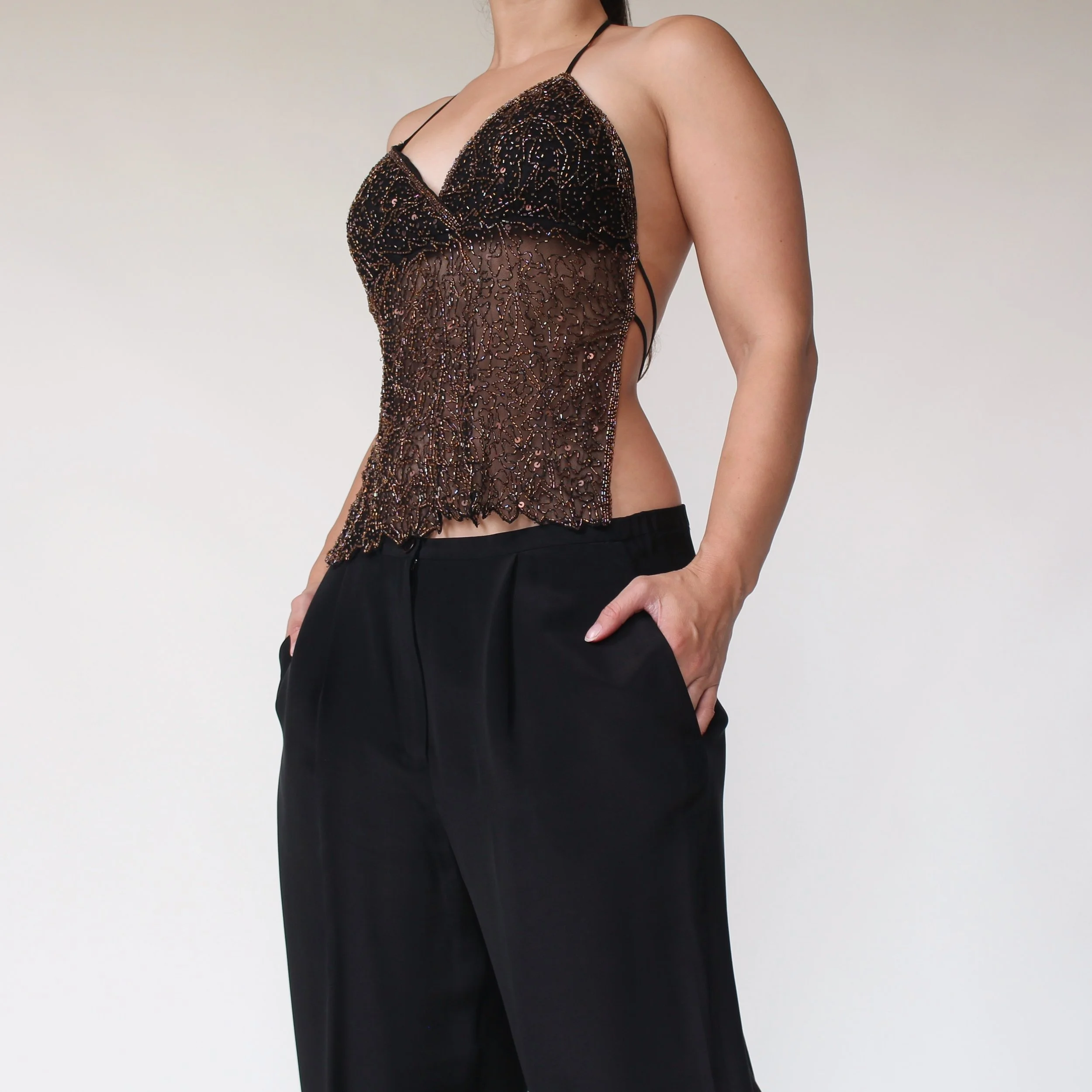 2000s Backless Beaded Party Top