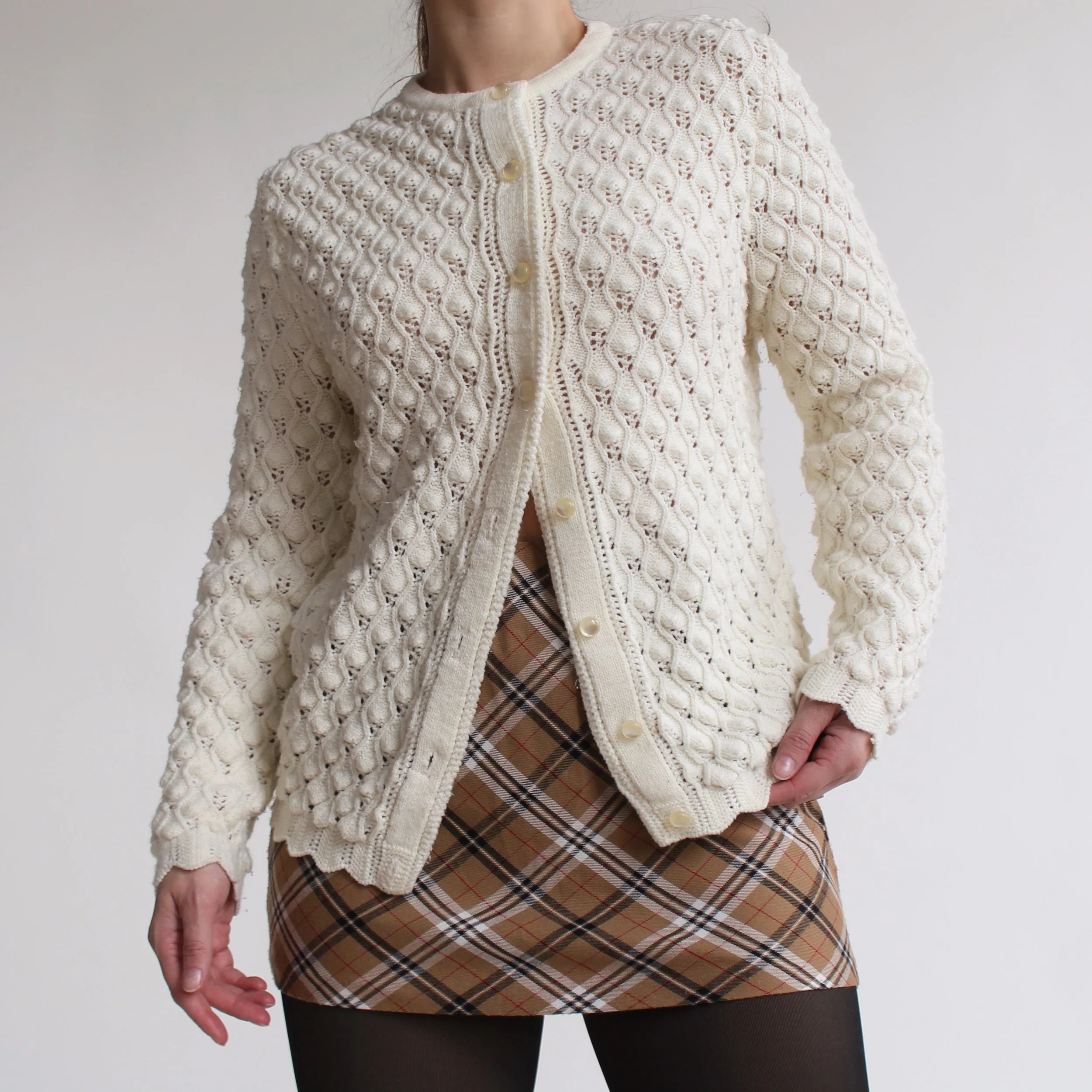 Vintage Cream Bubble Knit Cardigan
