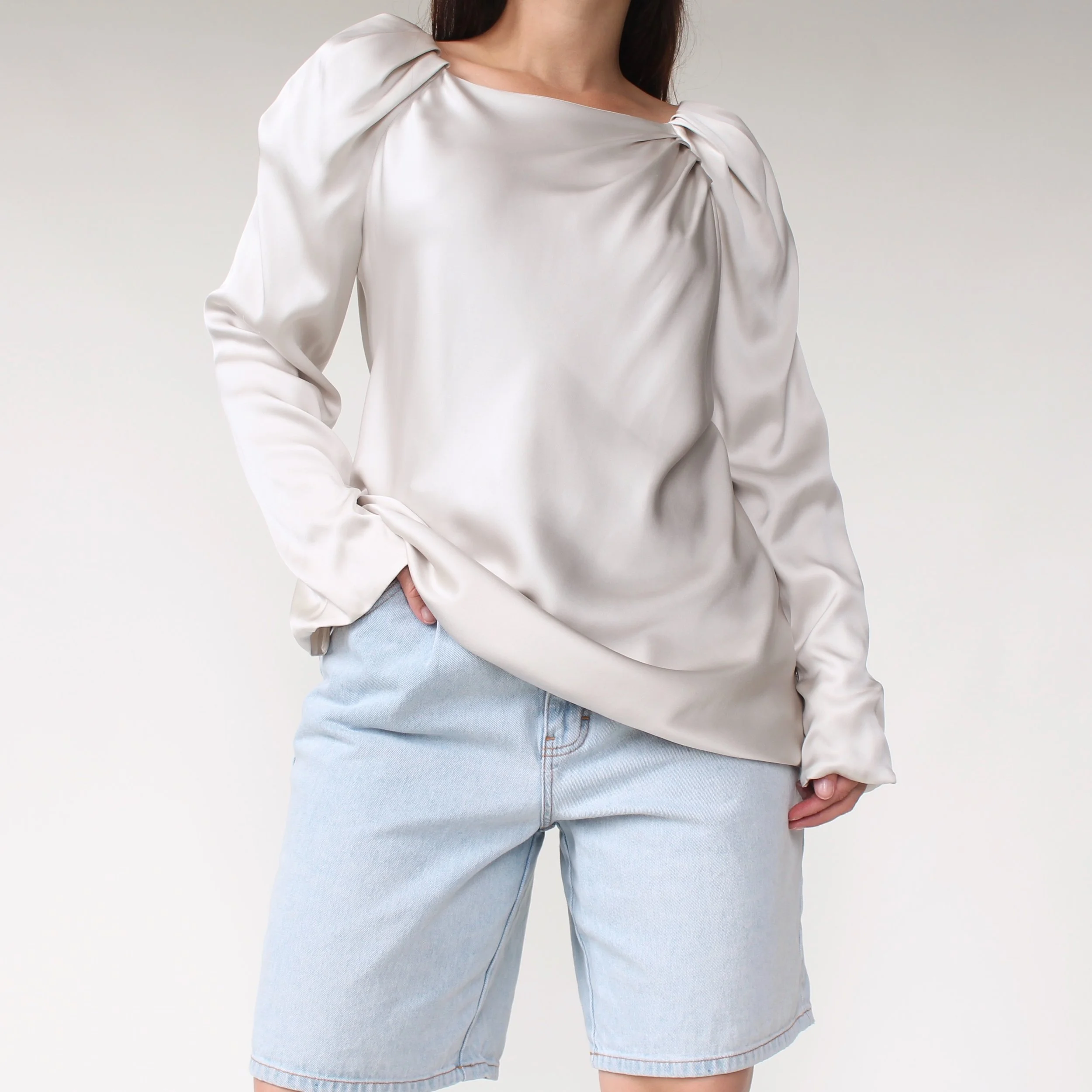 2000s Giorgio Armani Silver Silk Blouse